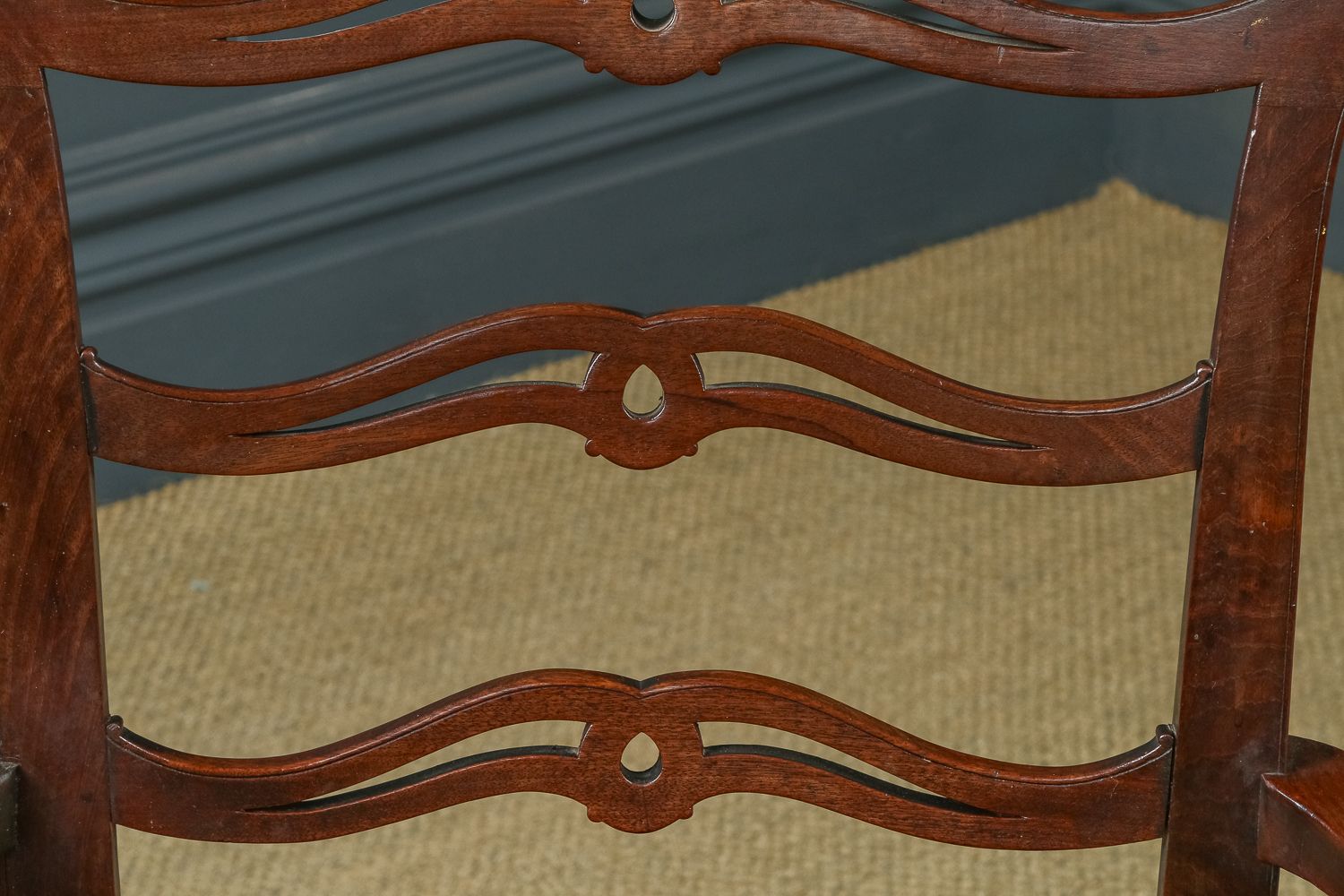 photo buy English Georgian Chippendale Ribbon Back Mahogany Dining  / Occasional Armchair / Carver Chair (Circa 1800)