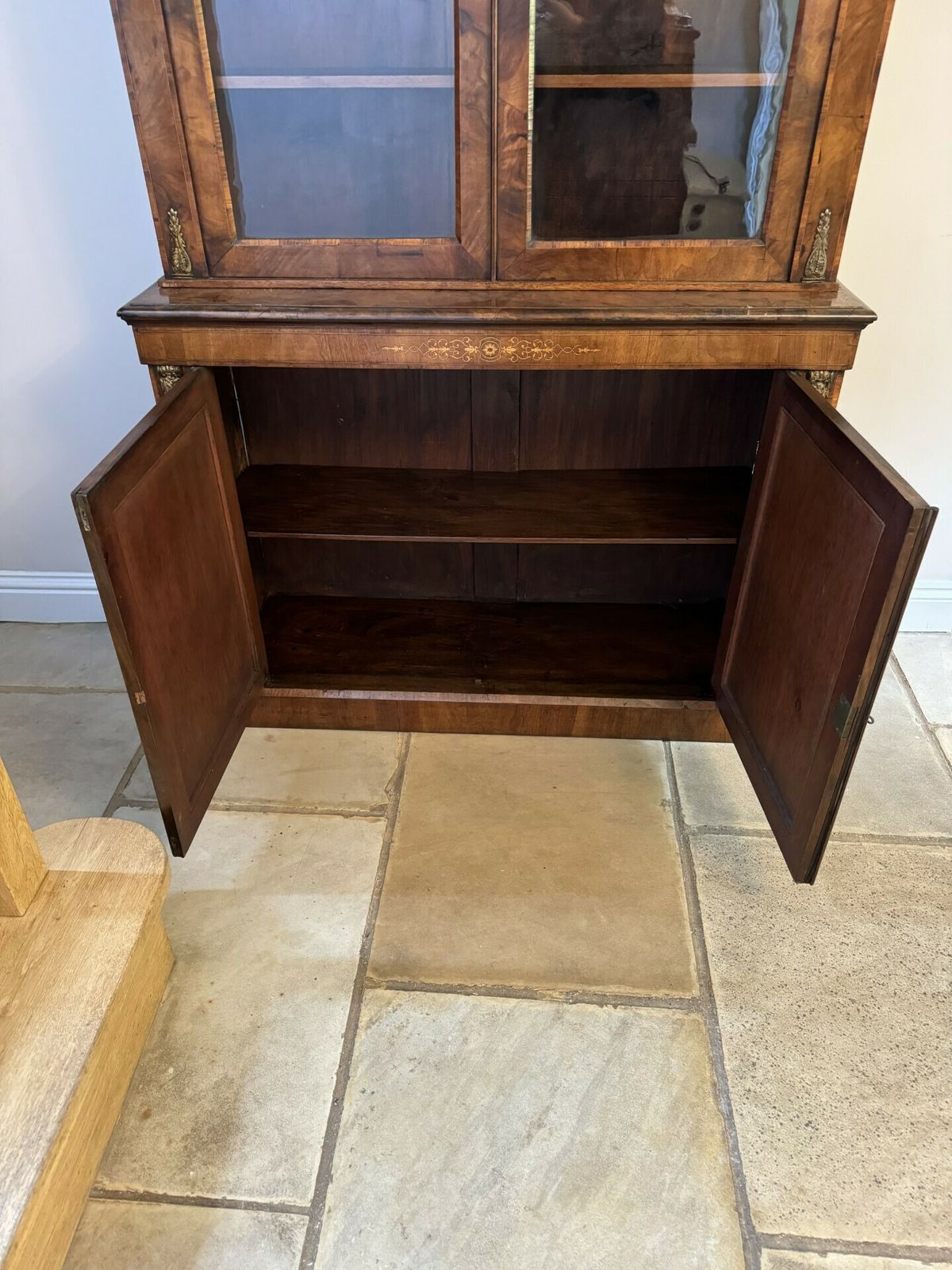 Fantastic Victorian Quality Burr Walnut Inlaid Bookcase Cabinet photo furniture