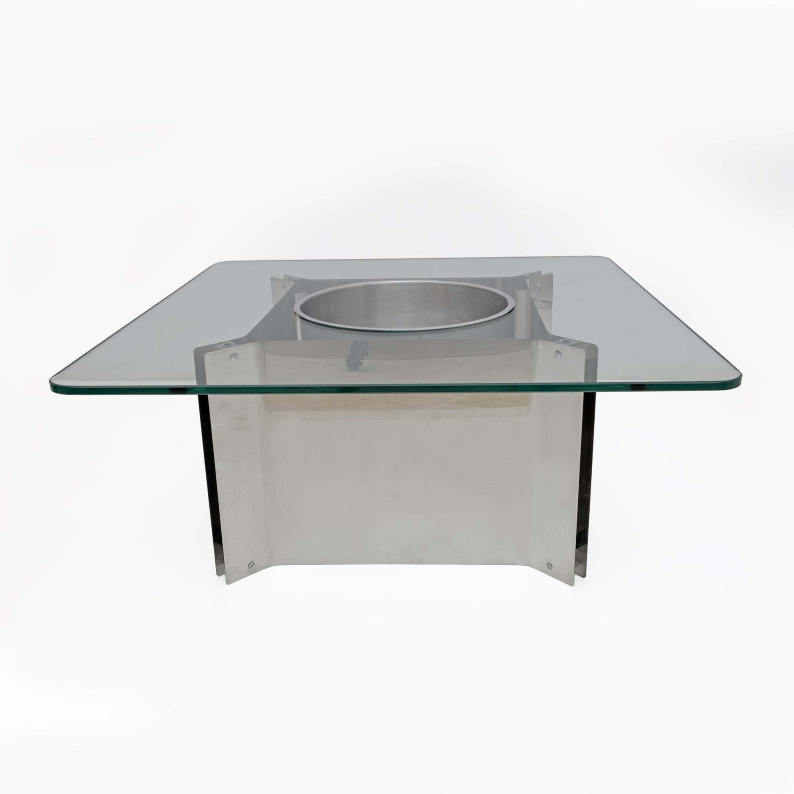 Michel Boyer Style Mid Century Modern French Steel And Glass Coffee Table, 1970s photo 1758.0