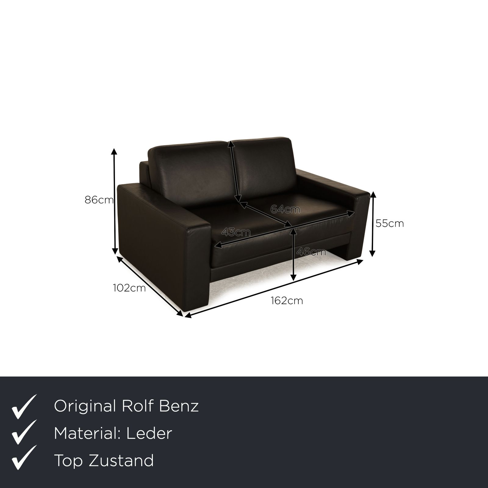 Rolf Benz Ego Leren Tweezitsbank Zwart photo furniture