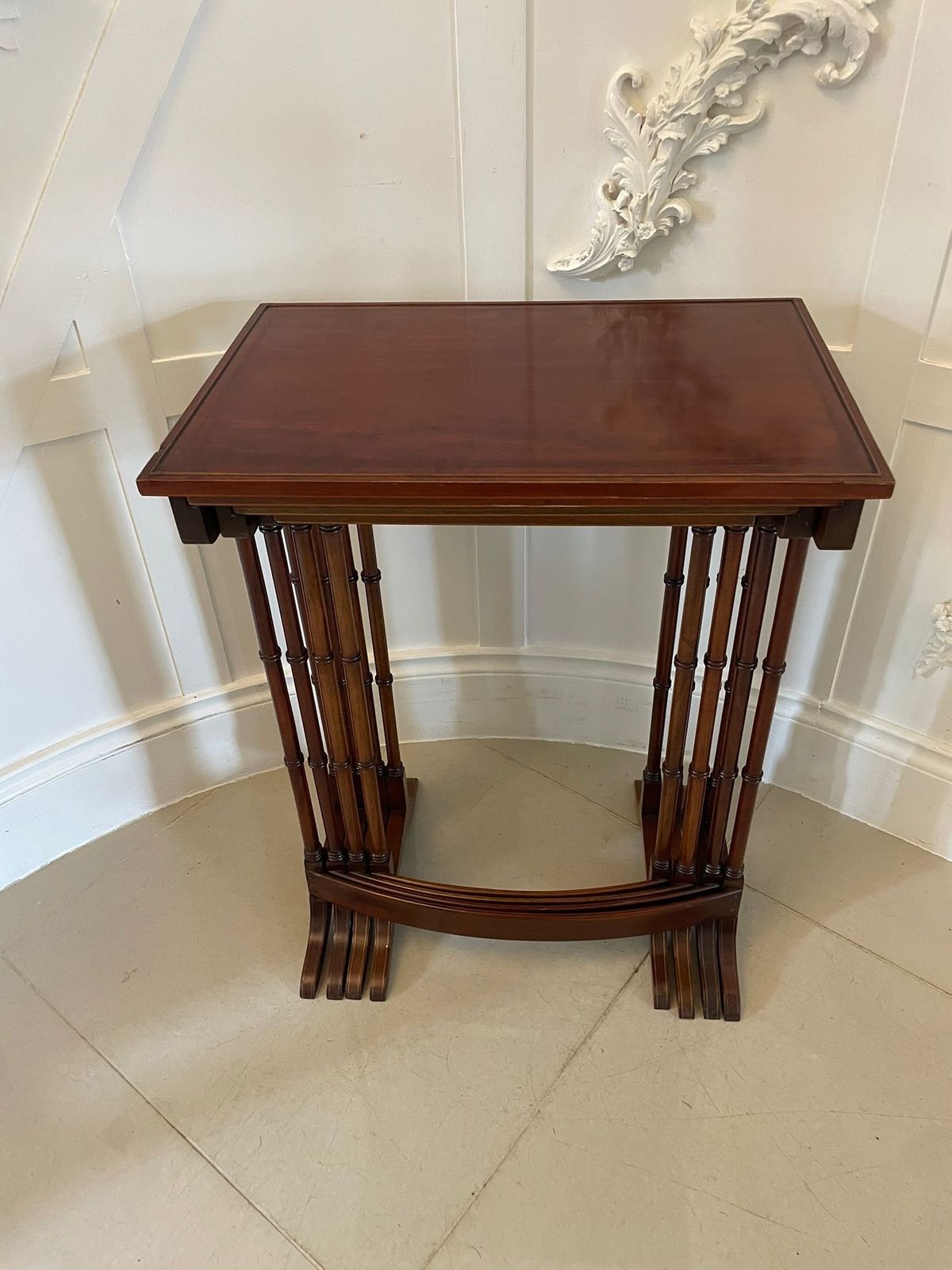 Superb Quality Antique Early 20th Century Mahogany Inlaid Quartetto Nest Of Tables