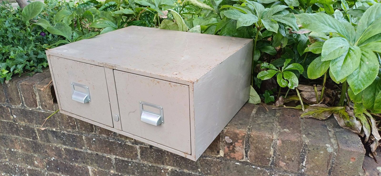 Large Pair Of Grey Vintage Metal Filing Drawers With Adjustable Dividers. photo furniture
