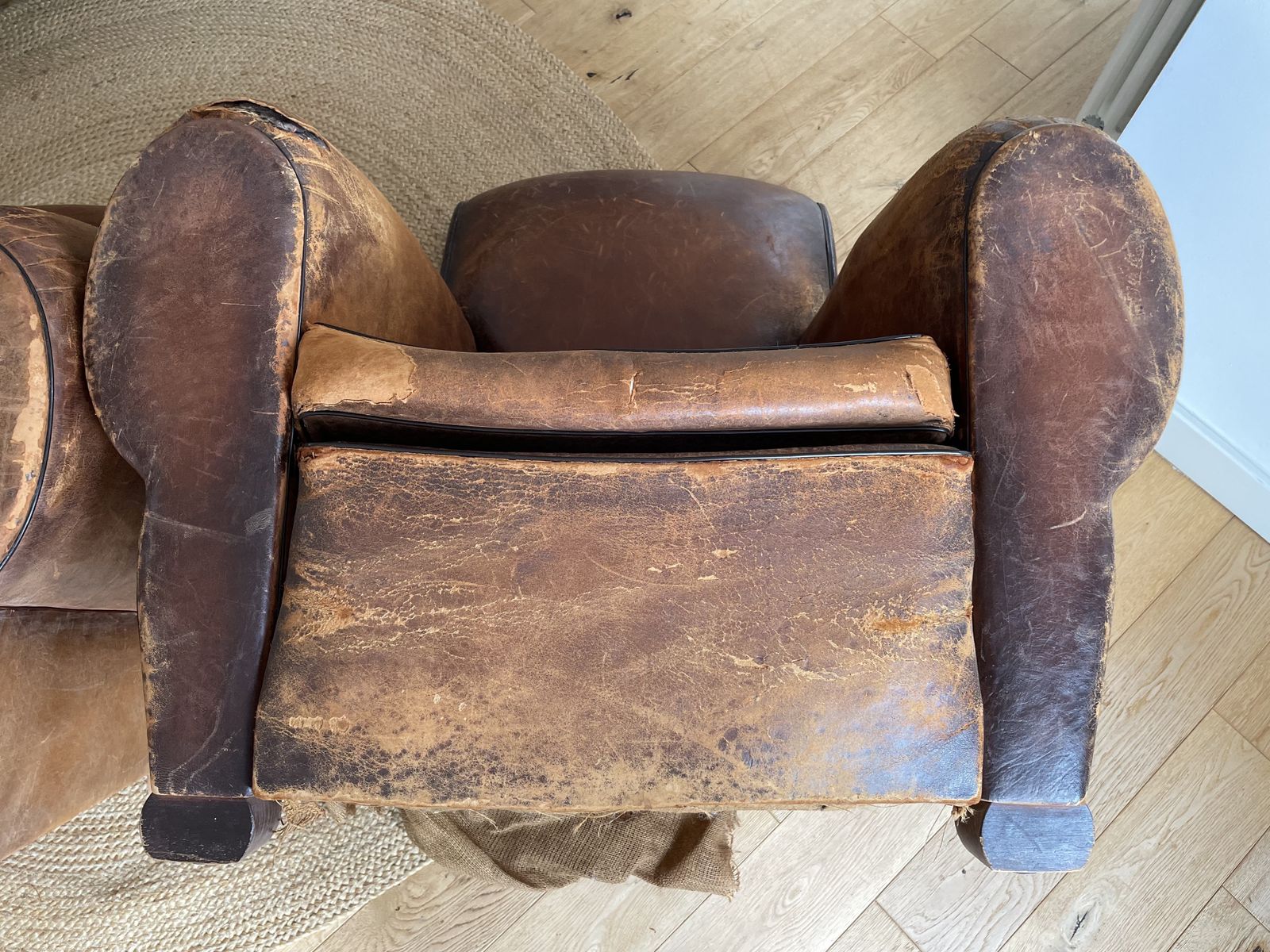 Pair Of French Brown Leather Club Chairs Circa 1920 30 Original Condition
