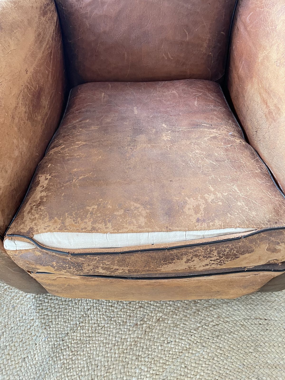 Pair Of French Brown Leather Club Chairs Circa 1920 30 Original Condition photo 500.0