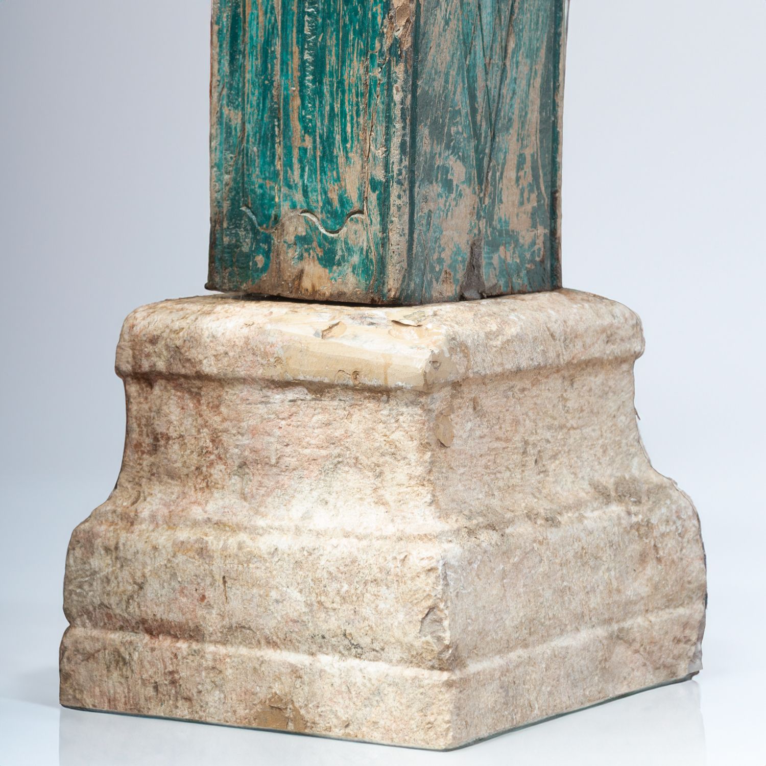 Pair Of Reclaimed Red & Green Carved Indian Columns On Stone Plinths H photo Home Decor