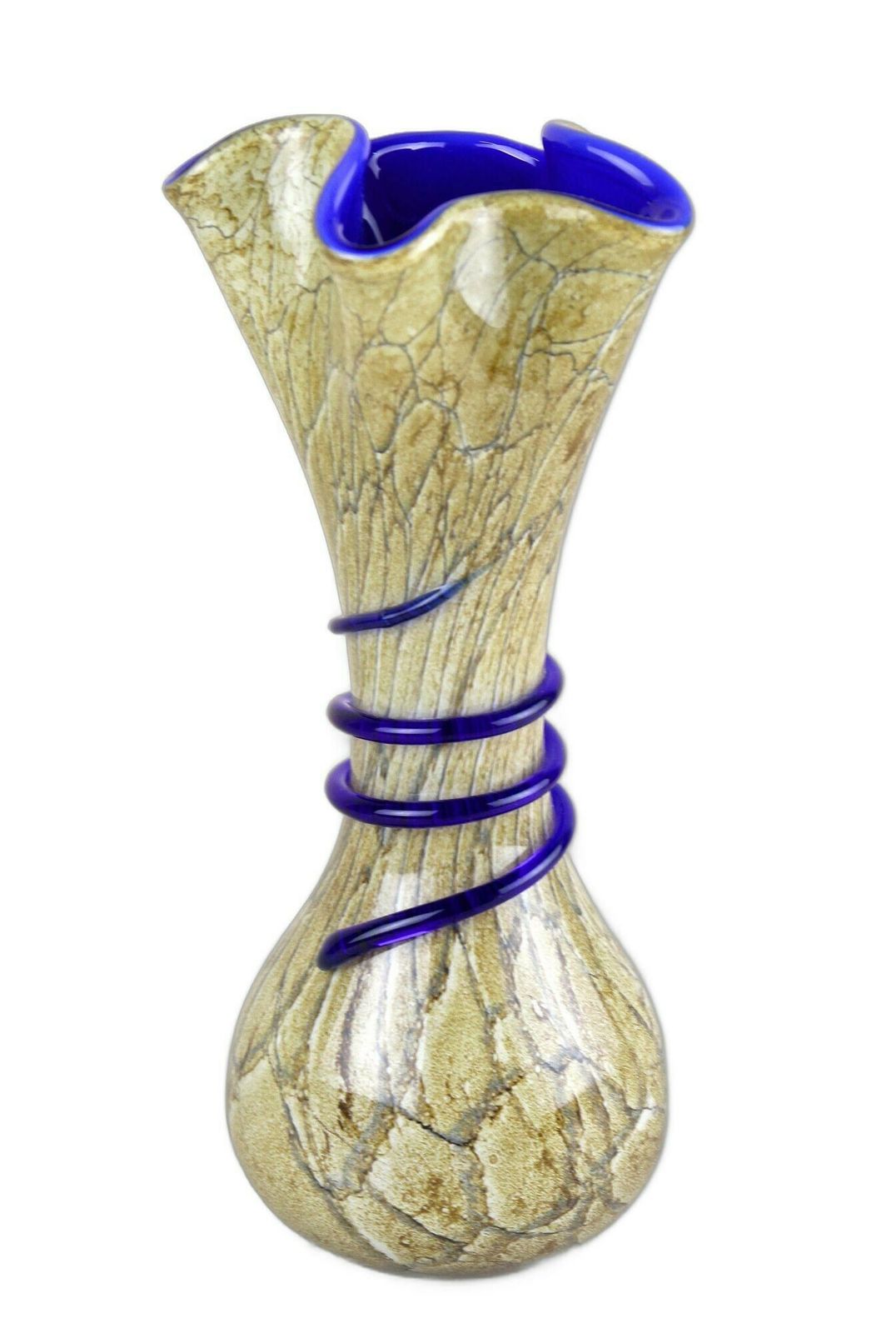 Mid Century Modern Murano Glass Vase With Blue Glass Thread, Italy Ca. 1970s