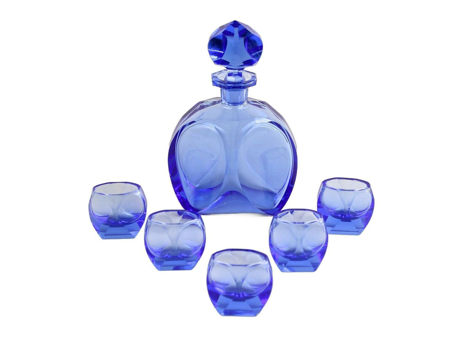 20th Century Art Deco Decanter Set/ Liquor Set With 5 Shot Glasses, Cz Circa 1920