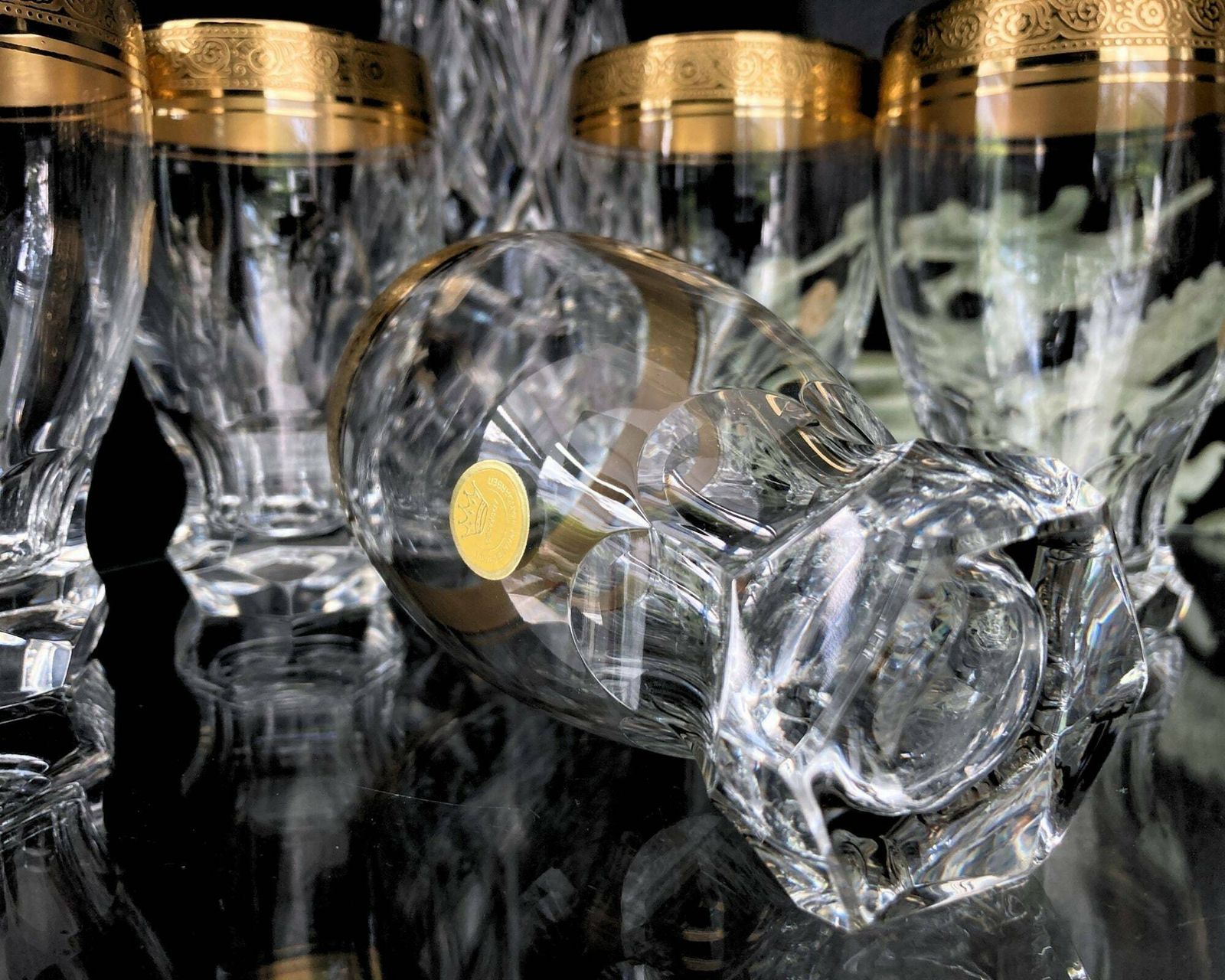 Kristallen Waterglazen Groot | 6 Stuks | 24k Goud | Theresienthal | Ca. Jaren 1950 photo vinterior