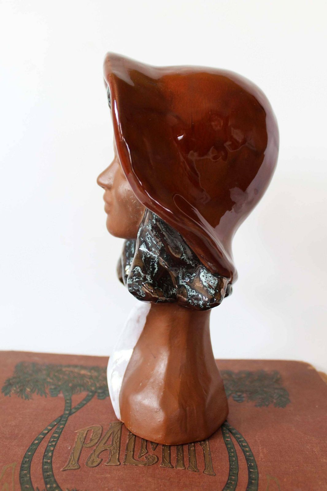 Vintage Circa 1970s Ceramic Sculpture, Lady With Hat, Dark Colored Skin, Brown Hat, Signed By Artist, Ceramic Art, Hand Made Hand Painted photo vintage