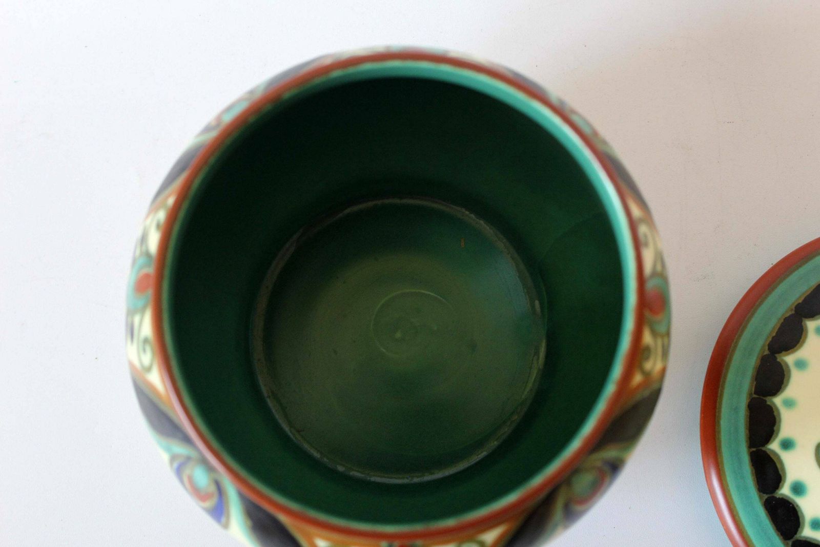 Antiek Art Deco Ca. Jaren 1930 Plazuid Pzh Gouda Aardewerk Tabakspot, Dekselkruik, Koektrommel, Nederlands, Gesigneerd, Lator Royal Zuid Holland photo vinterior