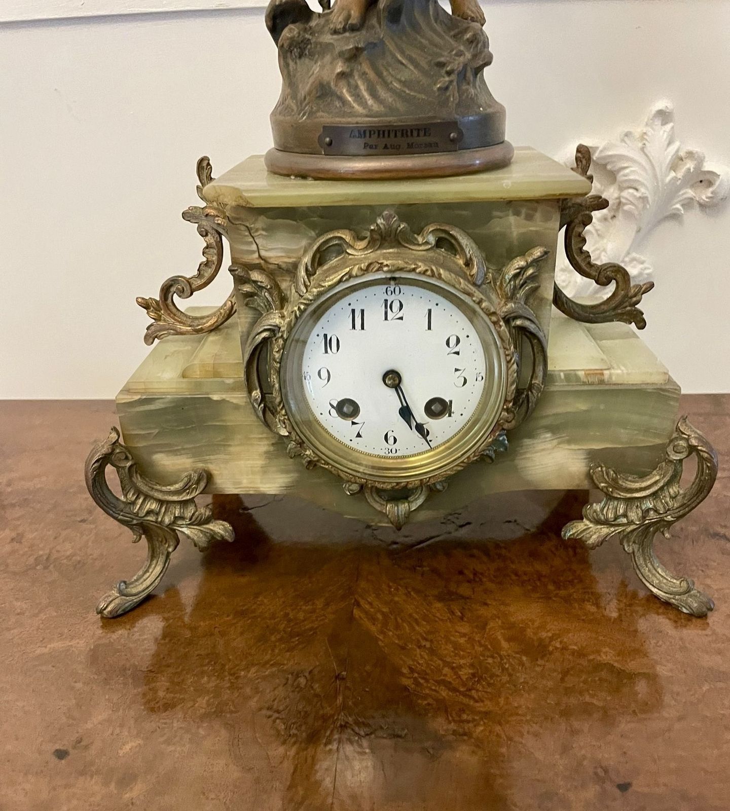 Antique French Onyx And Spelter Clock Depicting Amphitrite After Auguste Moreau photo vintage