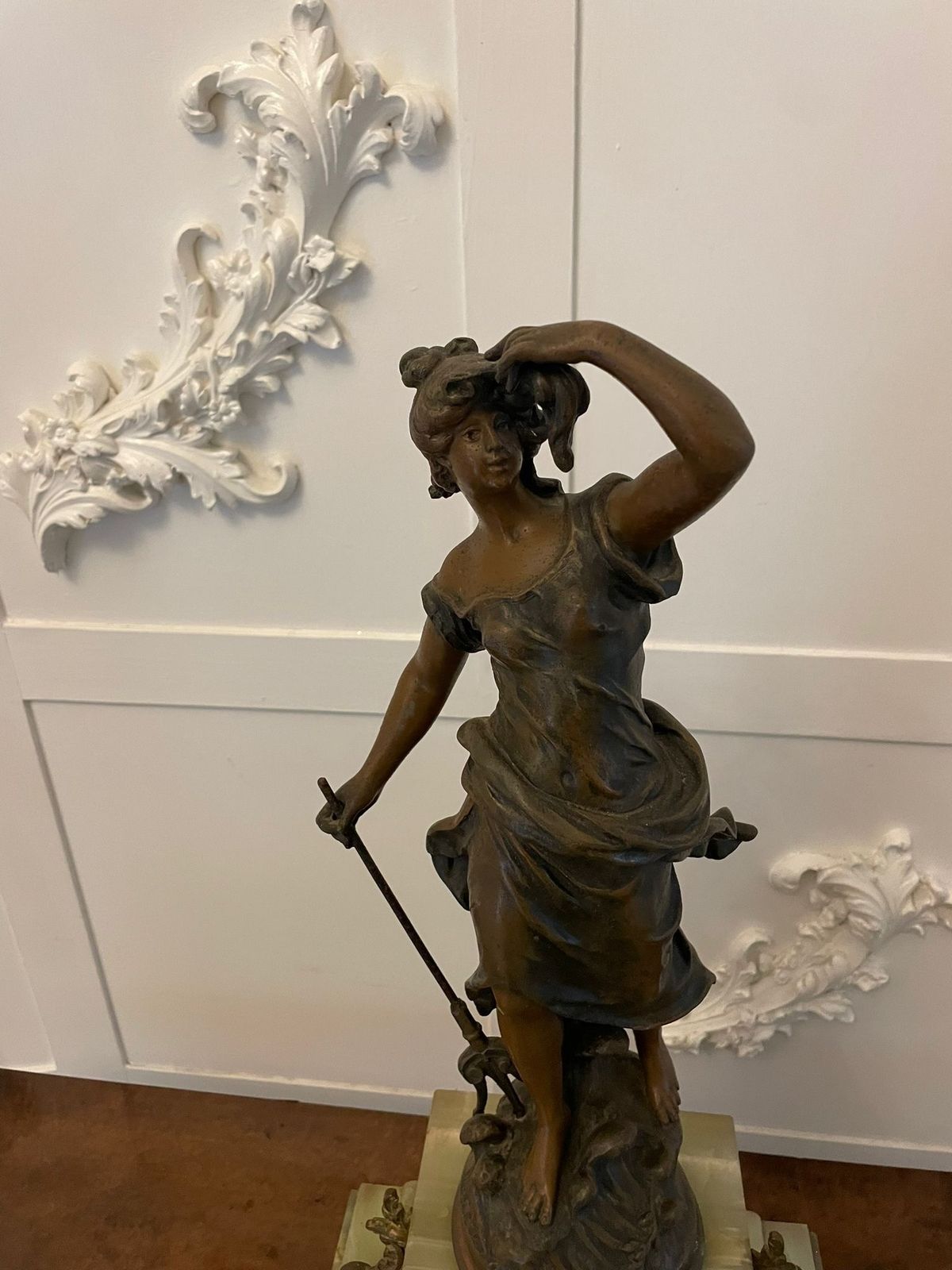 photo furniture Antique French Onyx And Spelter Clock Depicting Amphitrite After Auguste Moreau