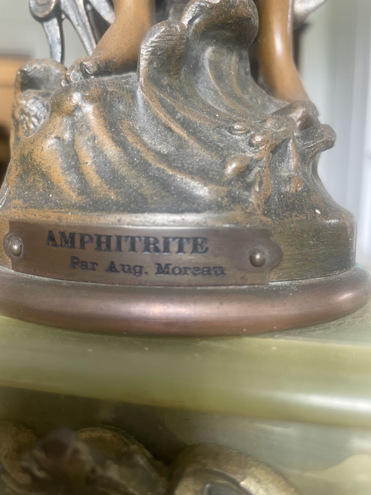 photo for sale Antique French Onyx And Spelter Clock Depicting Amphitrite After Auguste Moreau
