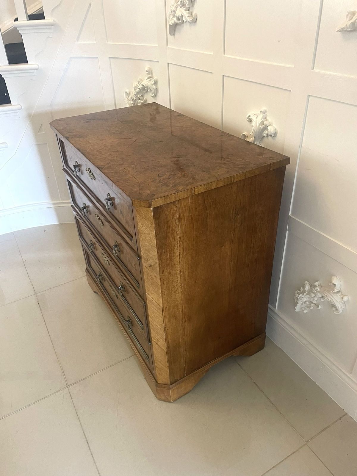 Furniture Antique 19th Century Outstanding Quality Burr Walnut Chest Of Four Drawers photo