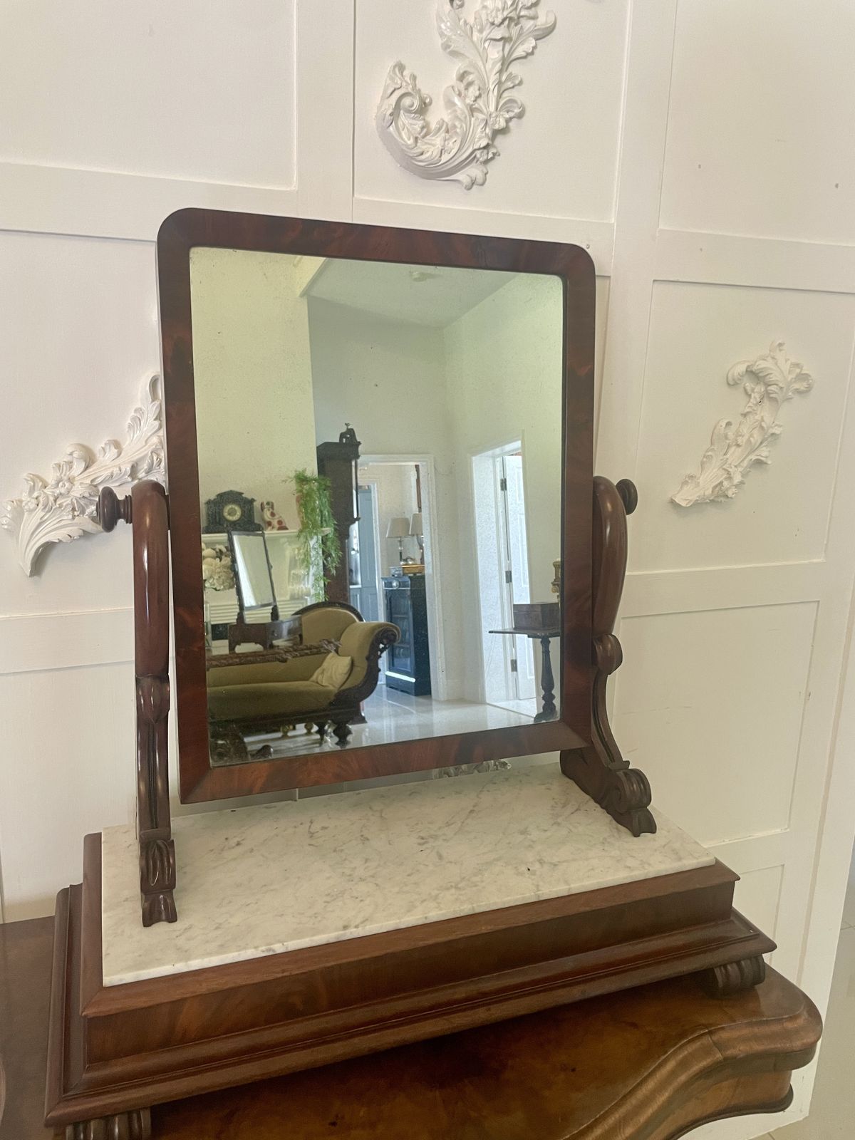 Large Antique 19th Century Mahogany And Marble Topped Swing Mirror photo Home Decor
