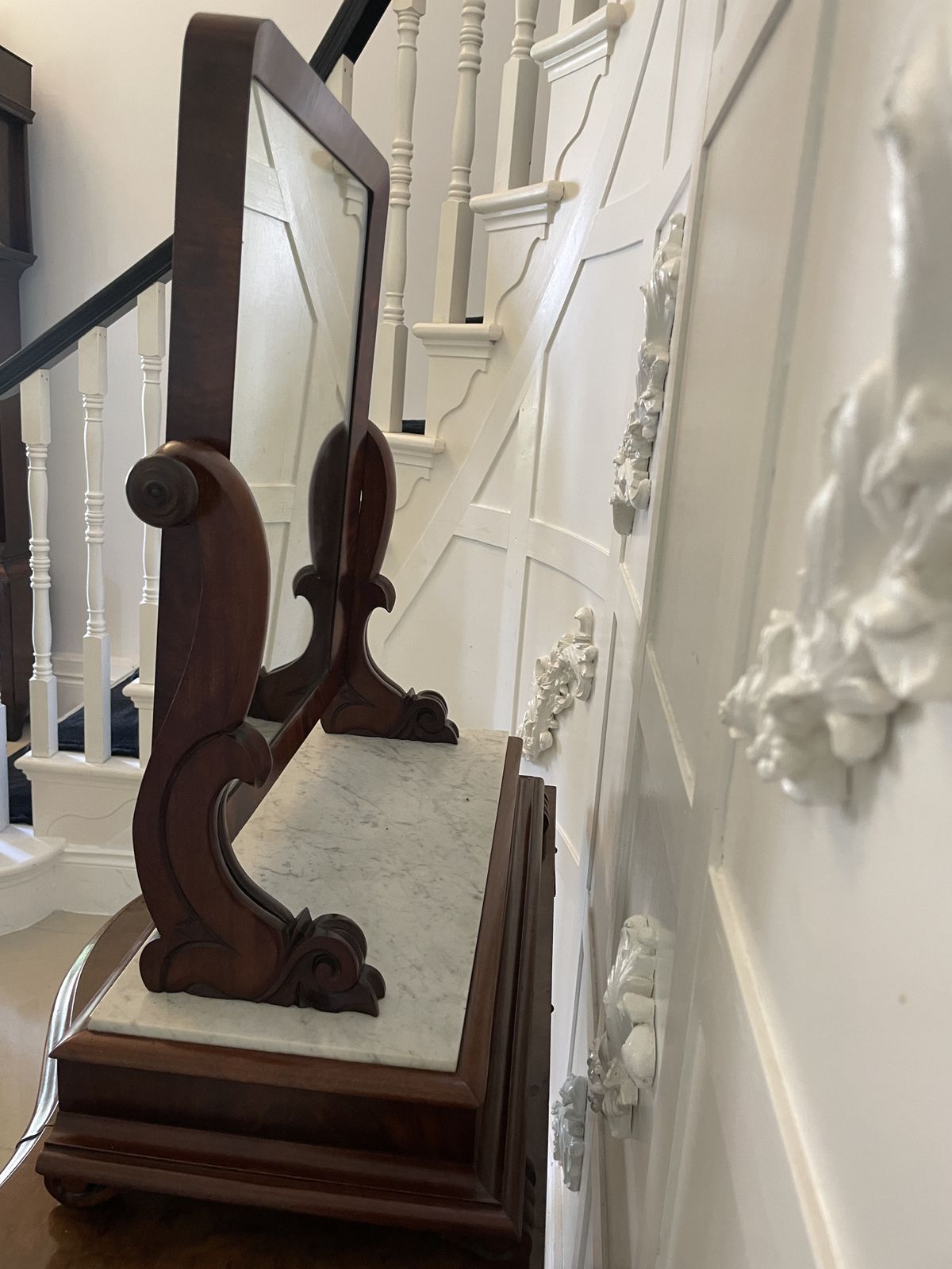 Large Antique 19th Century Mahogany And Marble Topped Swing Mirror photo buy