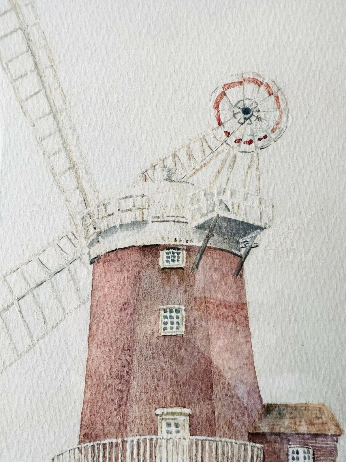 Framed Watercolour Painting, Windmill In Norfolk Painting, Vintage Famed And Signed Painting photo Art