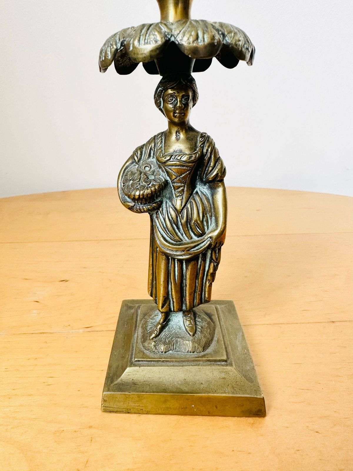 photo furniture Antique Regency Bronze Candlestick, Art Nouveau Candlestick, Lady Palm Tree Leaves