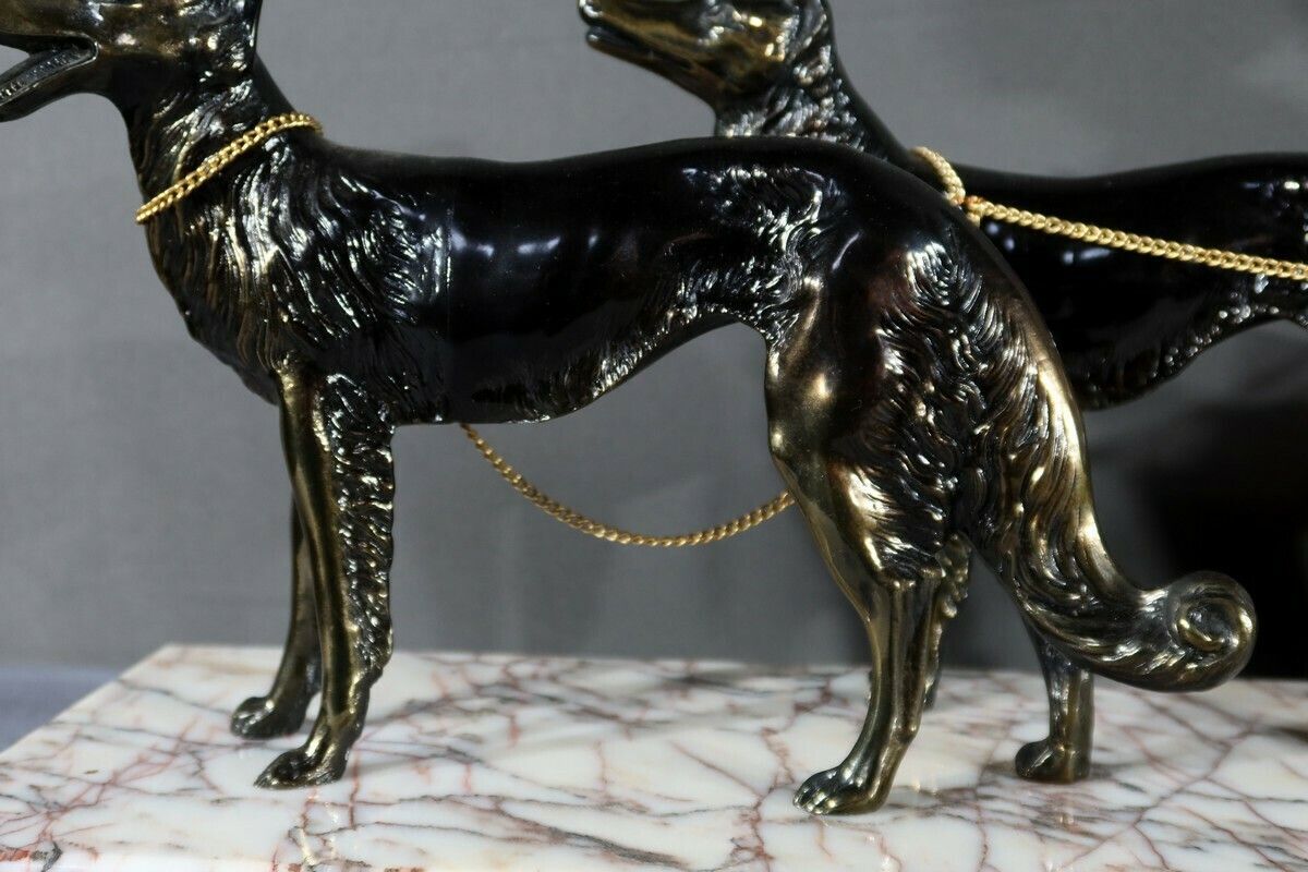 photo for sale Woman With Greyhounds In Patinated Metal, Art Deco Period – 1930
