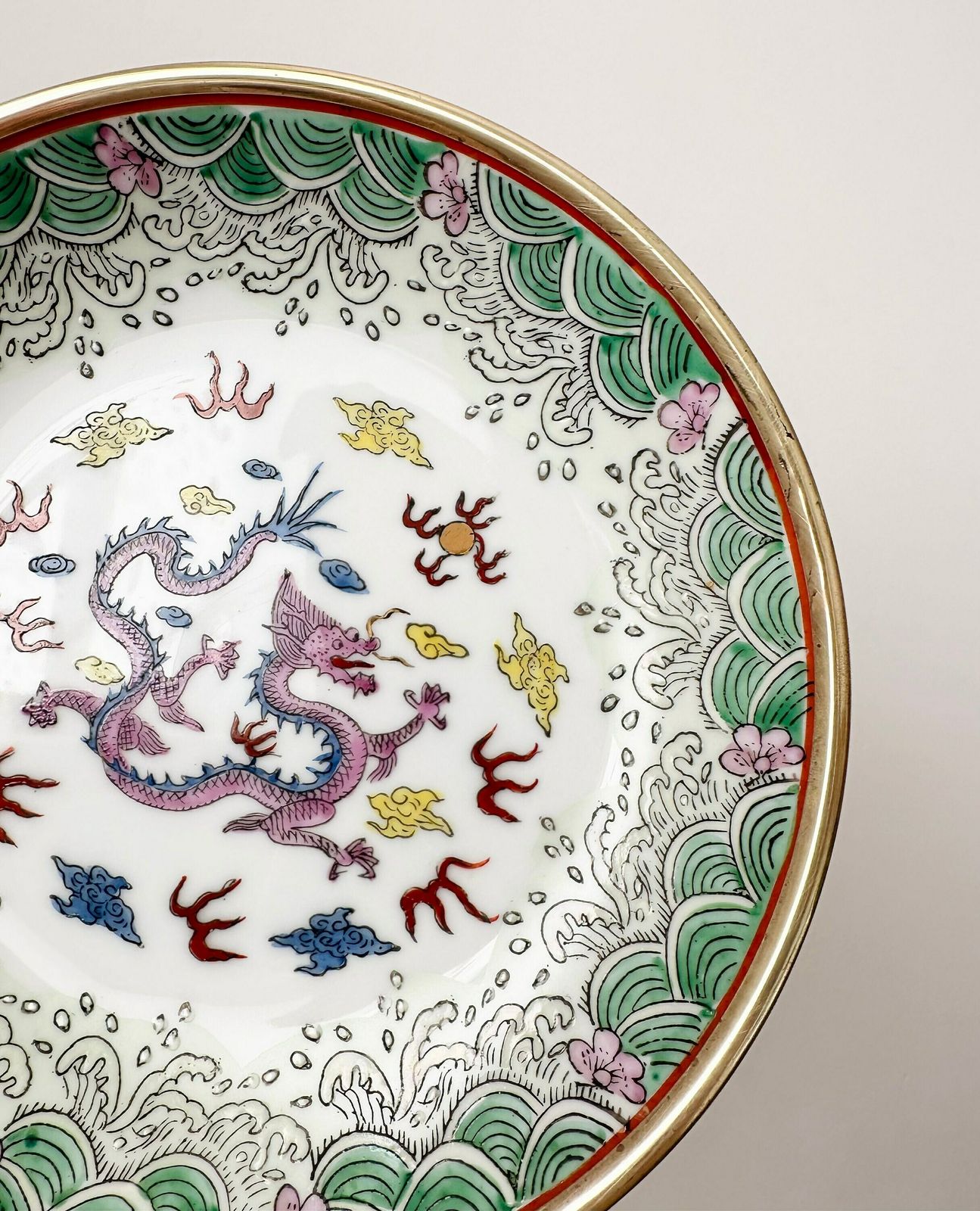 Japanese Porcelain & Brass Bowl Made In Hong Kong Exclusively For Horchow Collection, Dragon Motif photo 50.0