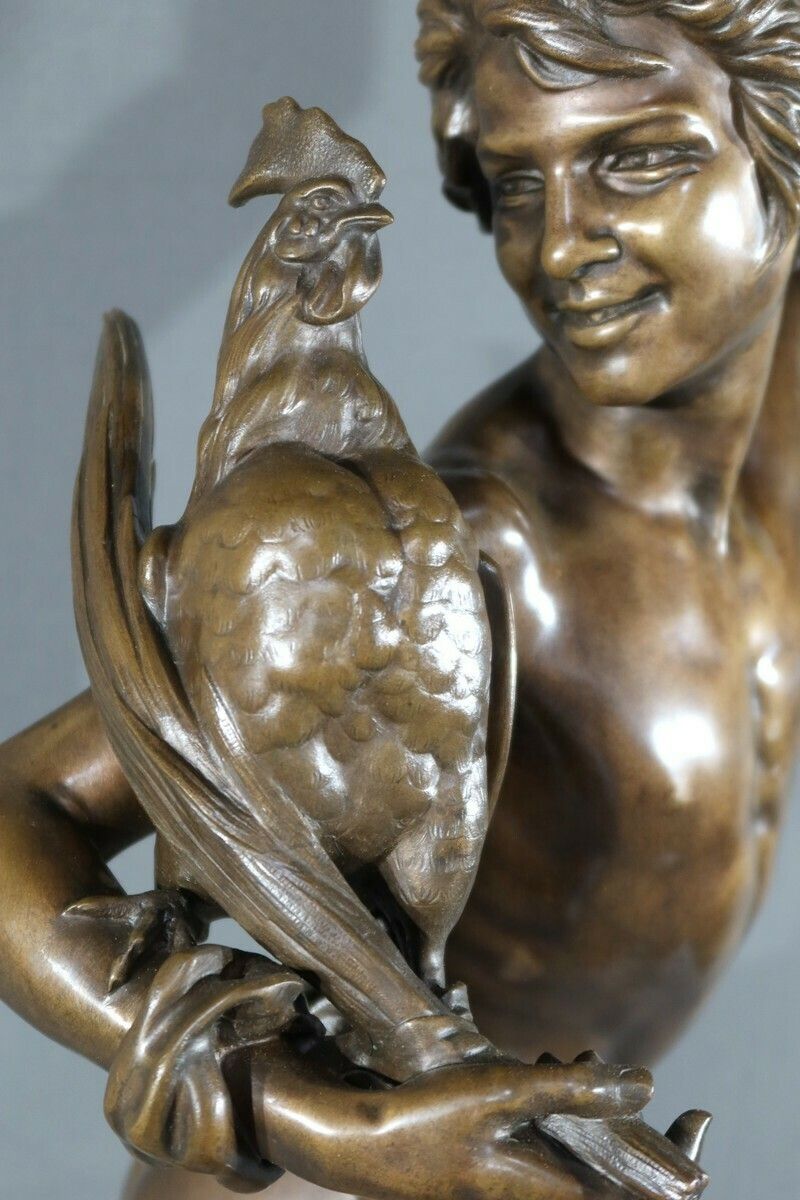 photo for sale Bronze “Winner In The Cockfight”, Signed A. Falguière – 2nd Part 19th Century