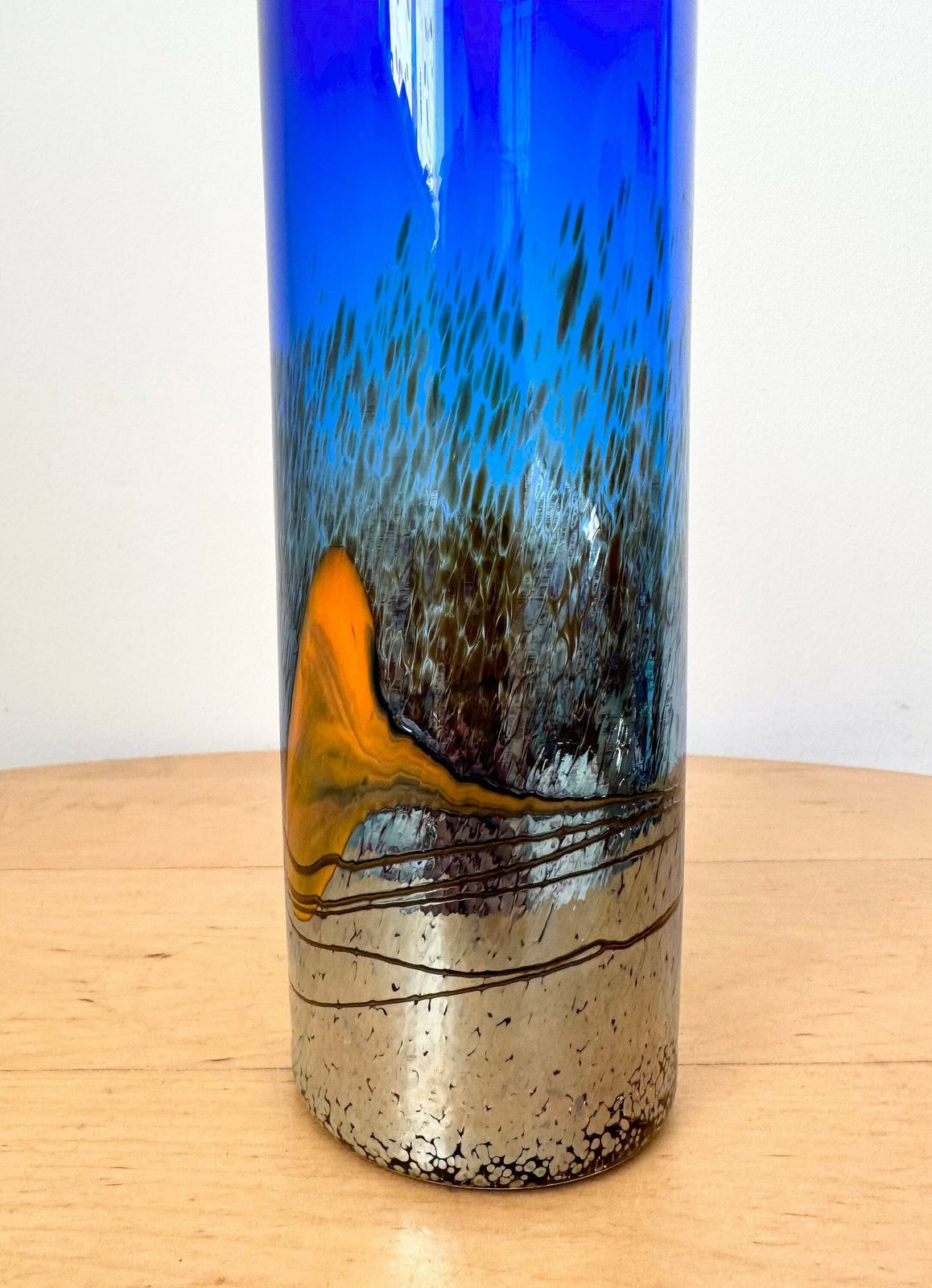 Milan Vobruba Vase, Glashyttan Gusum, Blue Glass photo vintage