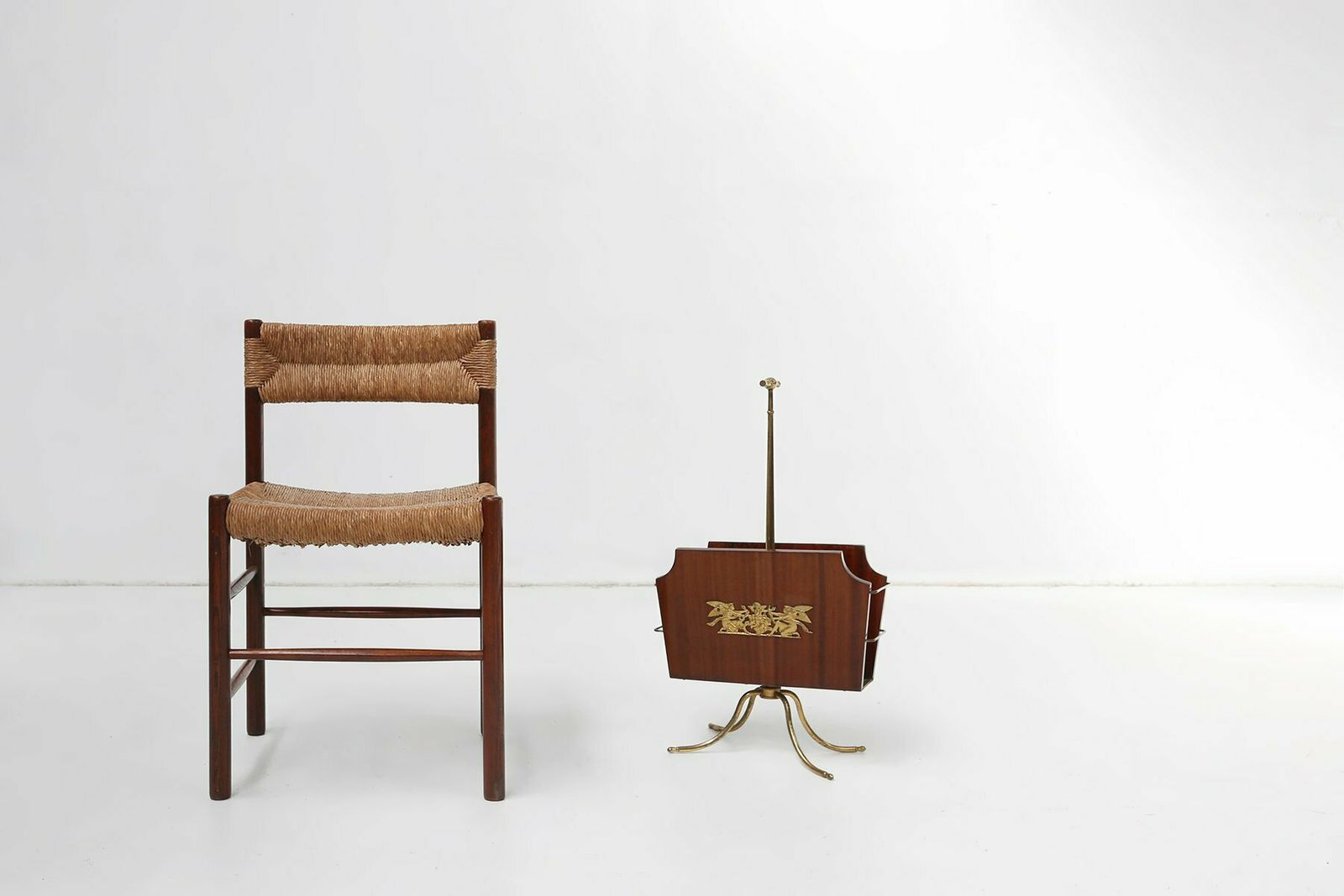 Magazine Rack With Messing Decorations And Feet, France, 1950s photo furniture