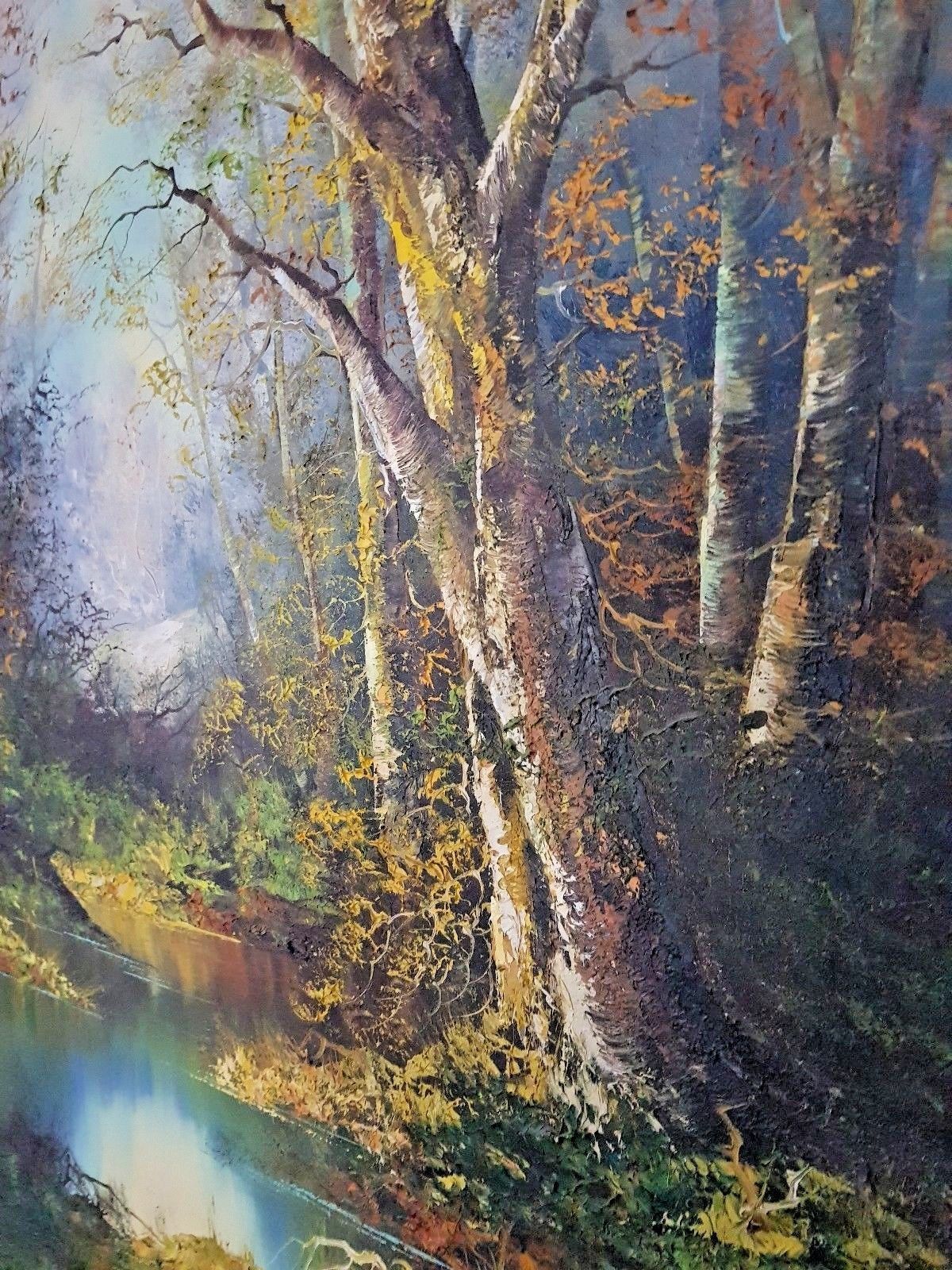 2 Large Landscape Oil Relief Paintings Spring & Winter Signed Yvette St Laurent photo vintage