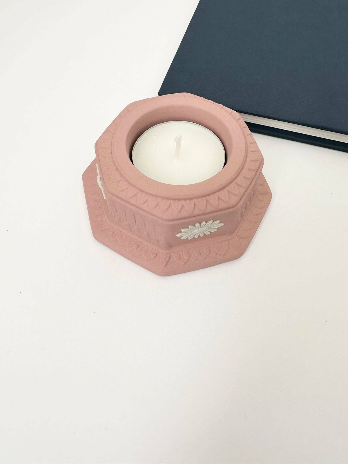 Pink Wedgwood Japerware Candle Holder, Pink And White Holder