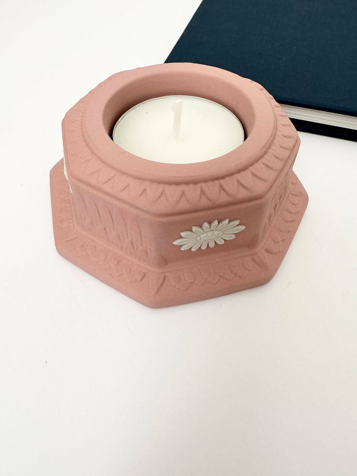 Pink Wedgwood Japerware Candle Holder, Pink And White Holder photo furniture