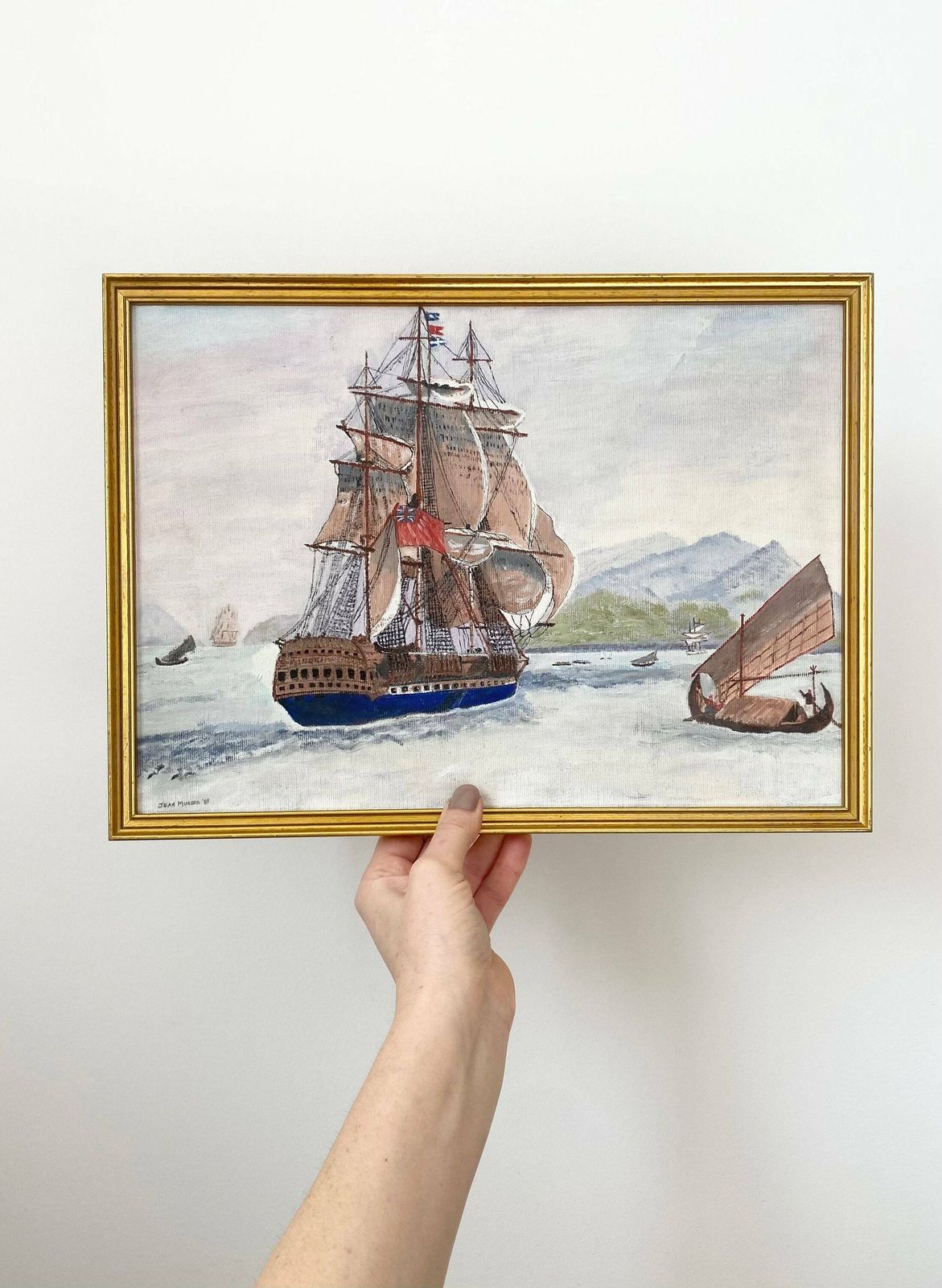 Vintage Acrylic Painting, Boats, Nautical Home, Landscape, Original Signed Art, Framed Painting, Coastal House Decor photo furniture