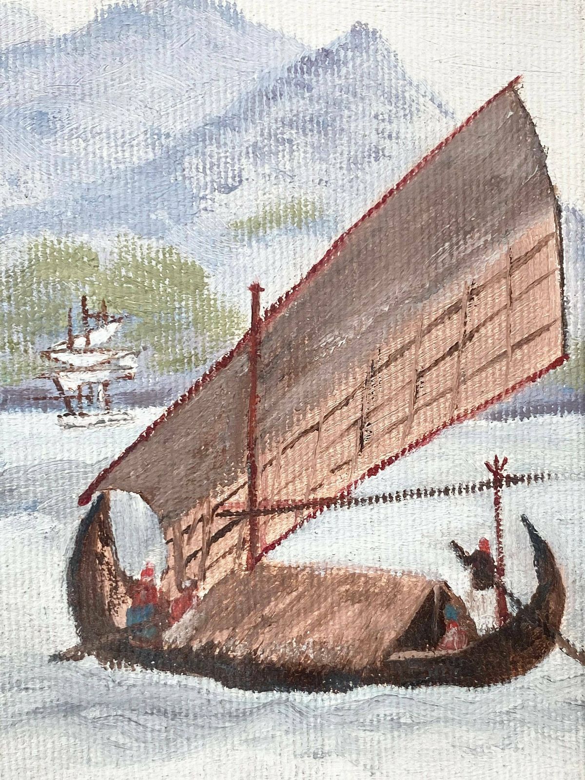 Vintage Acrylic Painting, Boats, Nautical Home, Landscape, Original Signed Art, Framed Painting, Coastal House Decor photo vinterior
