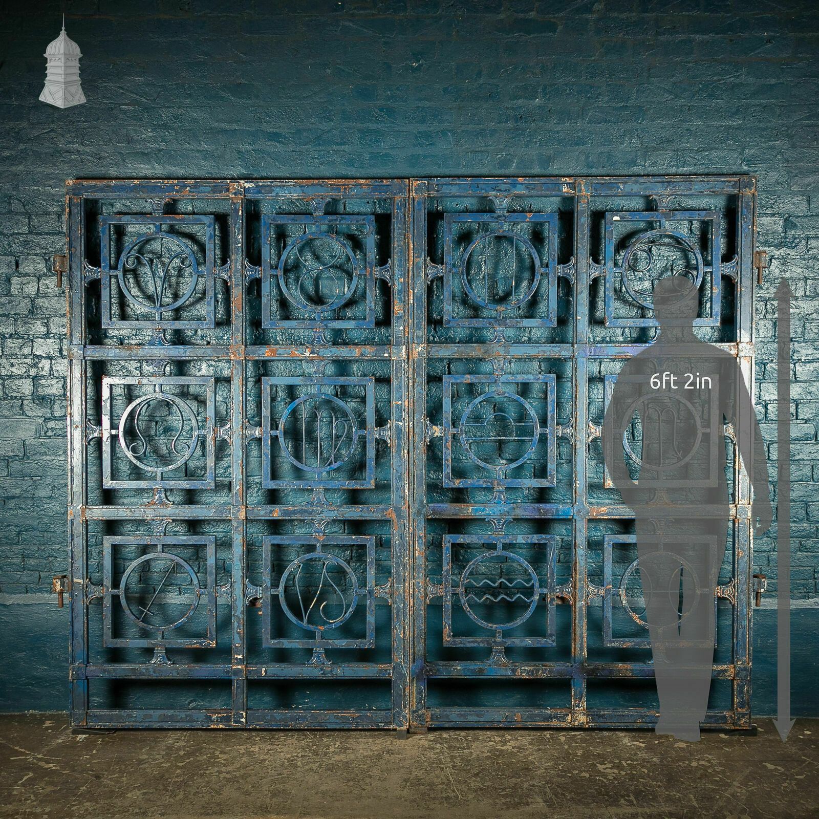 Pair Of Large Cast Iron Gates With Zodiac Symbols
