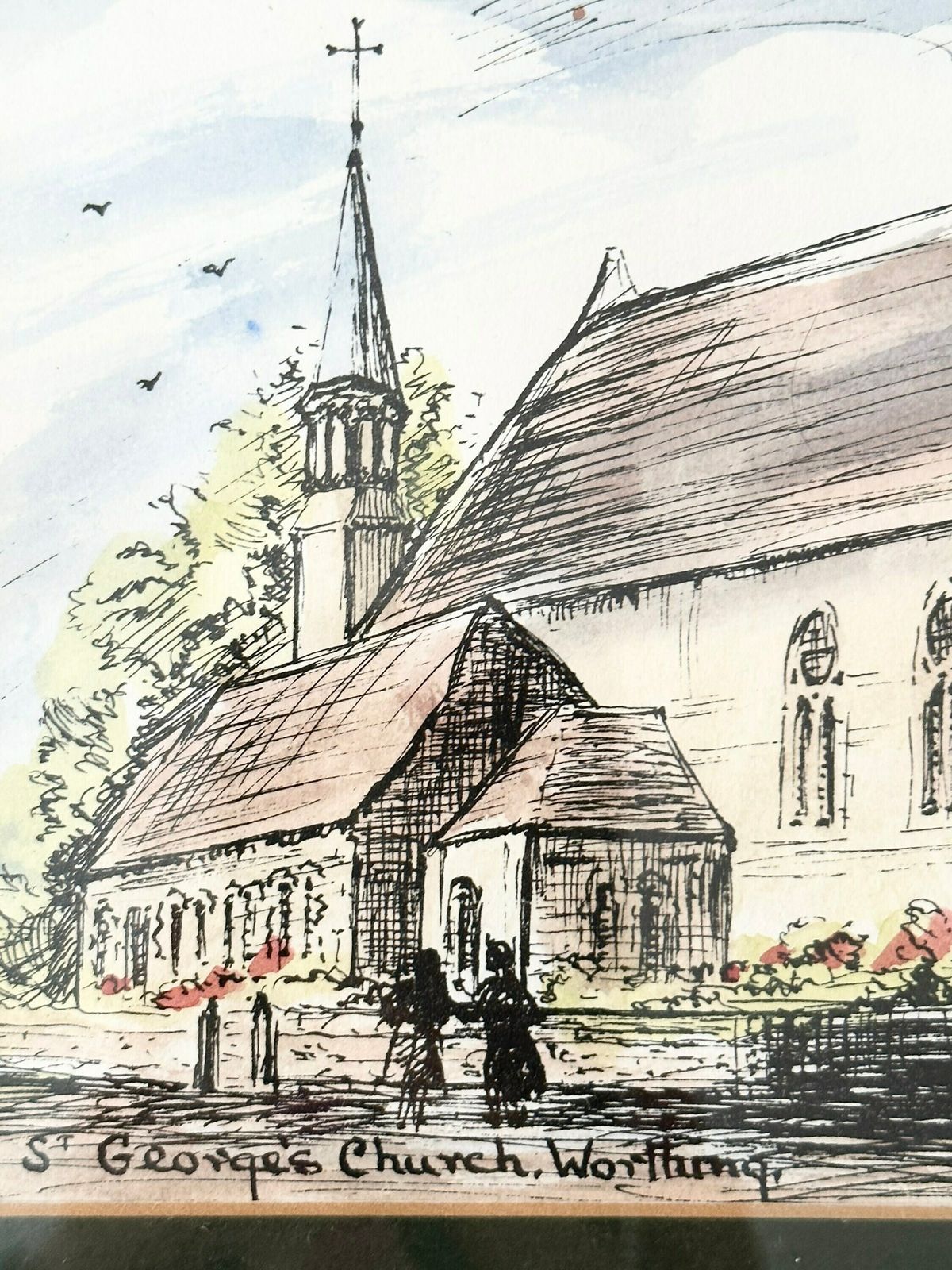 Original Watercolour Painting, St George’s Church Worthing, Framed Painting photo for sale