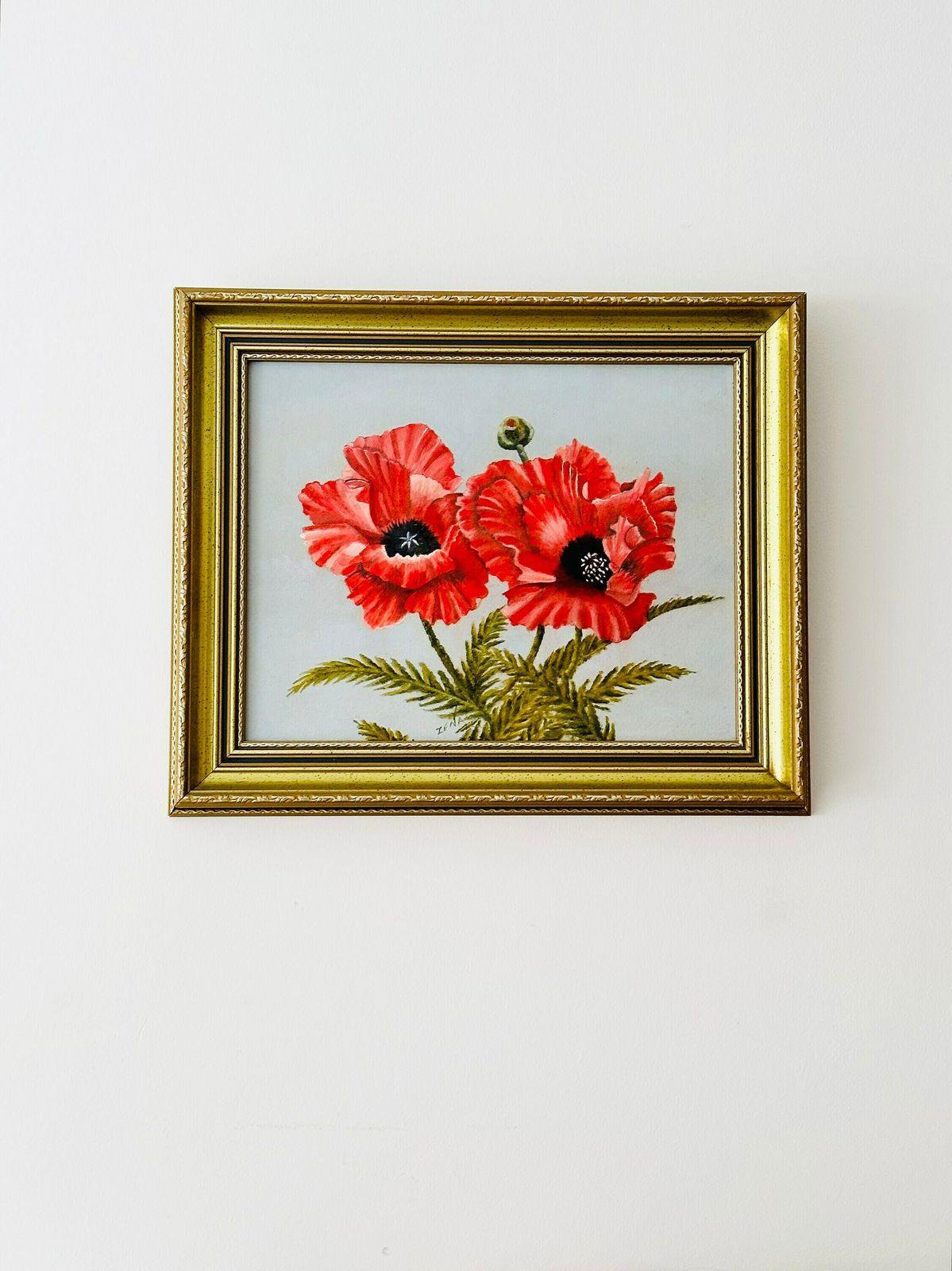 photo for sale Framed Oil Painting On Canvas Board, Red Poppies Painting, Still Life, Floral Painting