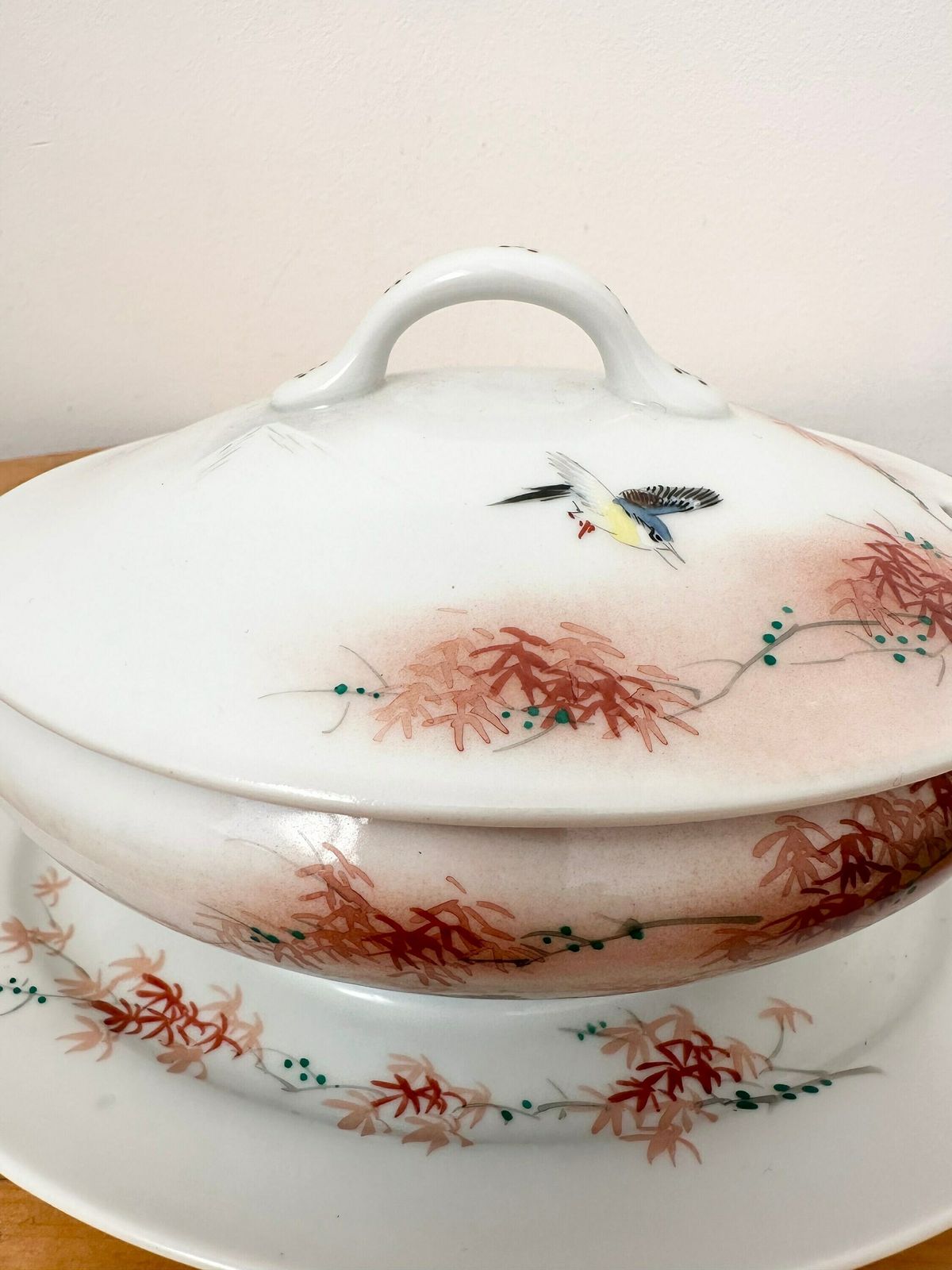 Japanese Kutani Porcelain Sauce Dish, Gravy Boat With Plate, Hand Painted Dish photo 61.0
