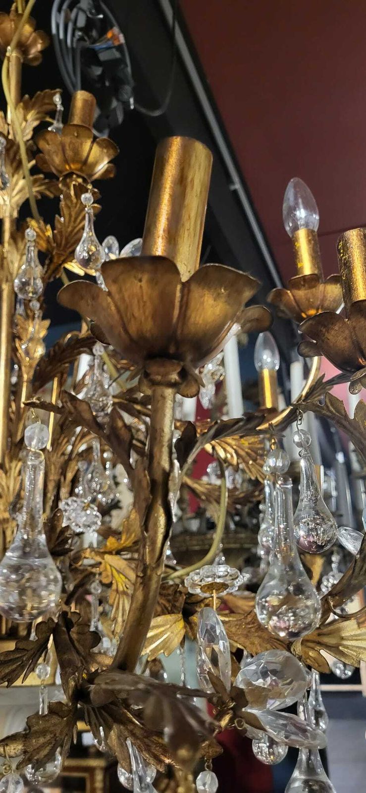 Stunning, Italian, 1930’s Gilt Metal, Murano Crystal Chandelier photo for sale