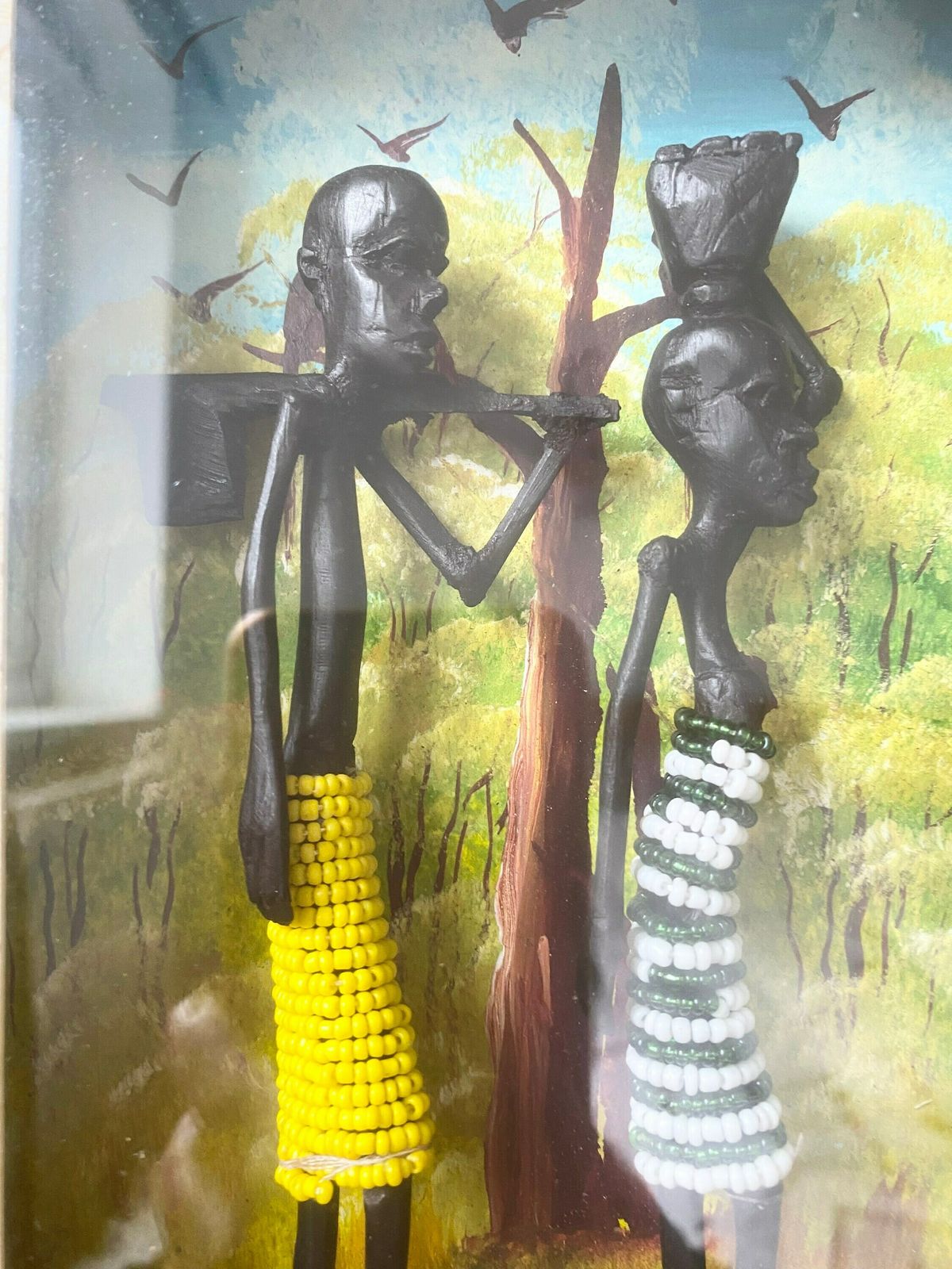 African Shadow Box, Framed African Man And Woman Figurines, Tanzania, African Wall Hanging photo furniture
