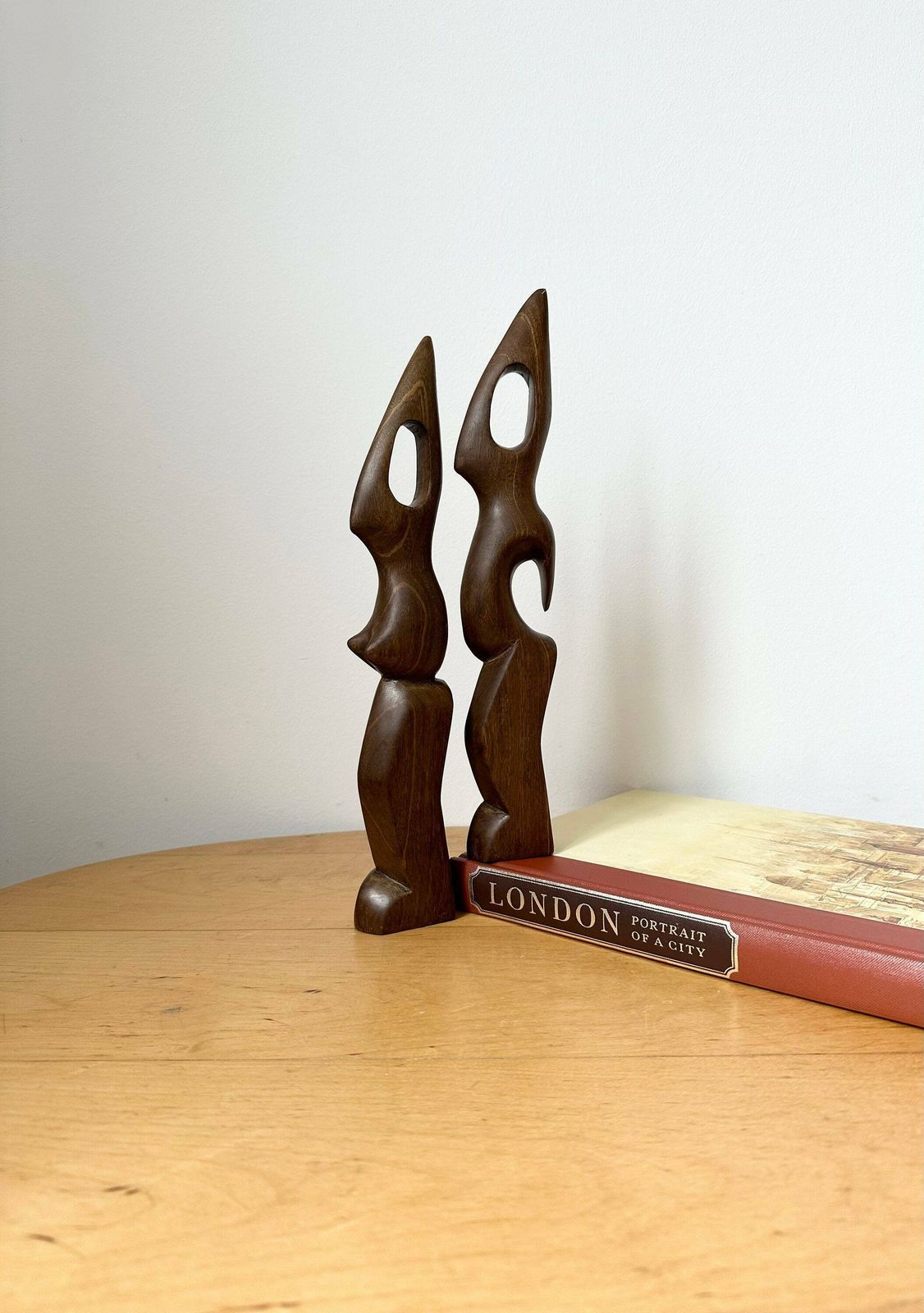 Hand Carved Biomorphic Wooden Sculptures, Man And Woman, Abstract Wood Carvings