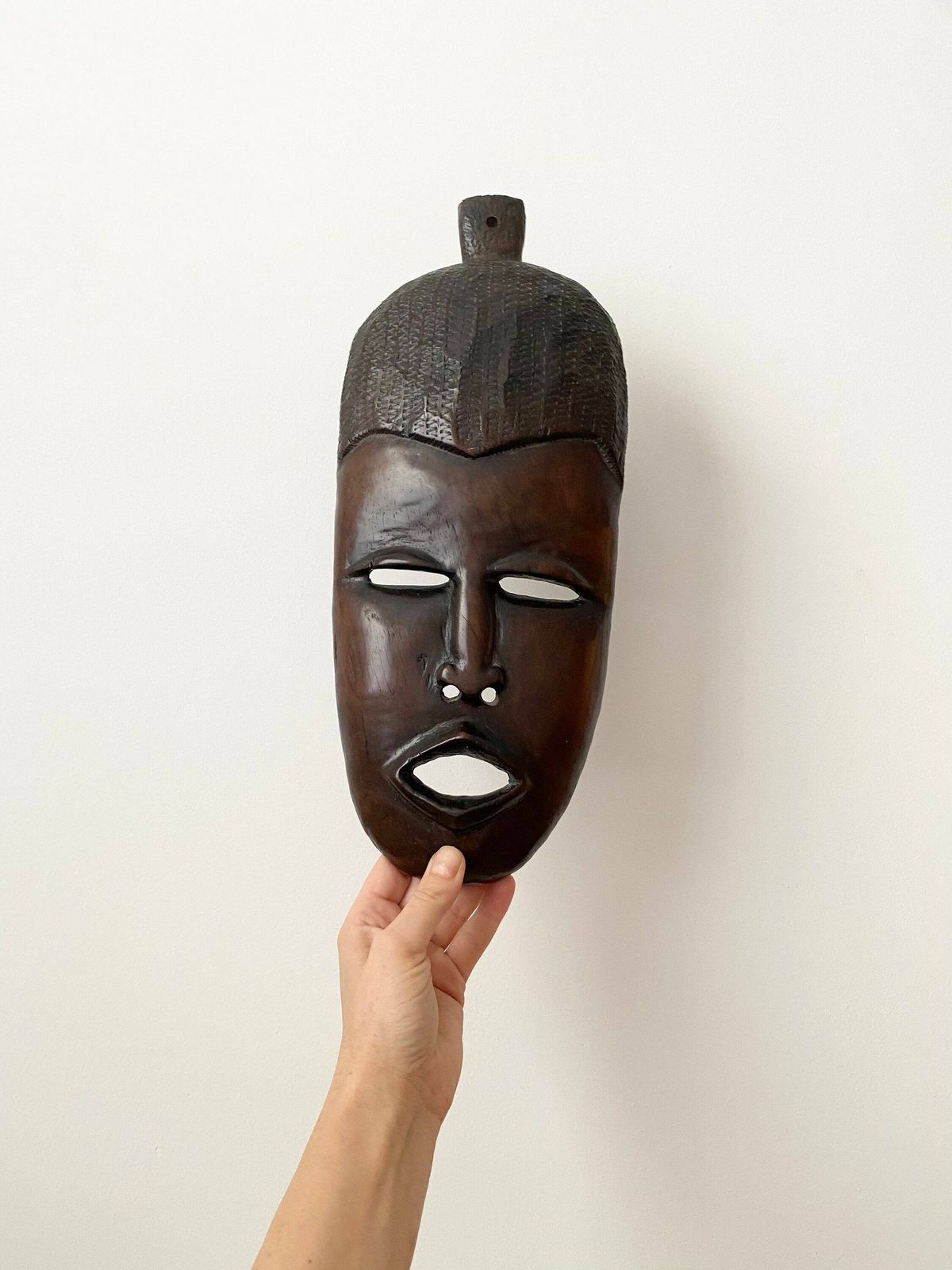 Vintage African Wood Carving Of Man’s Head Wall Plaque, Wall Hanging, African Wood Mask, Tribal Art photo vintage