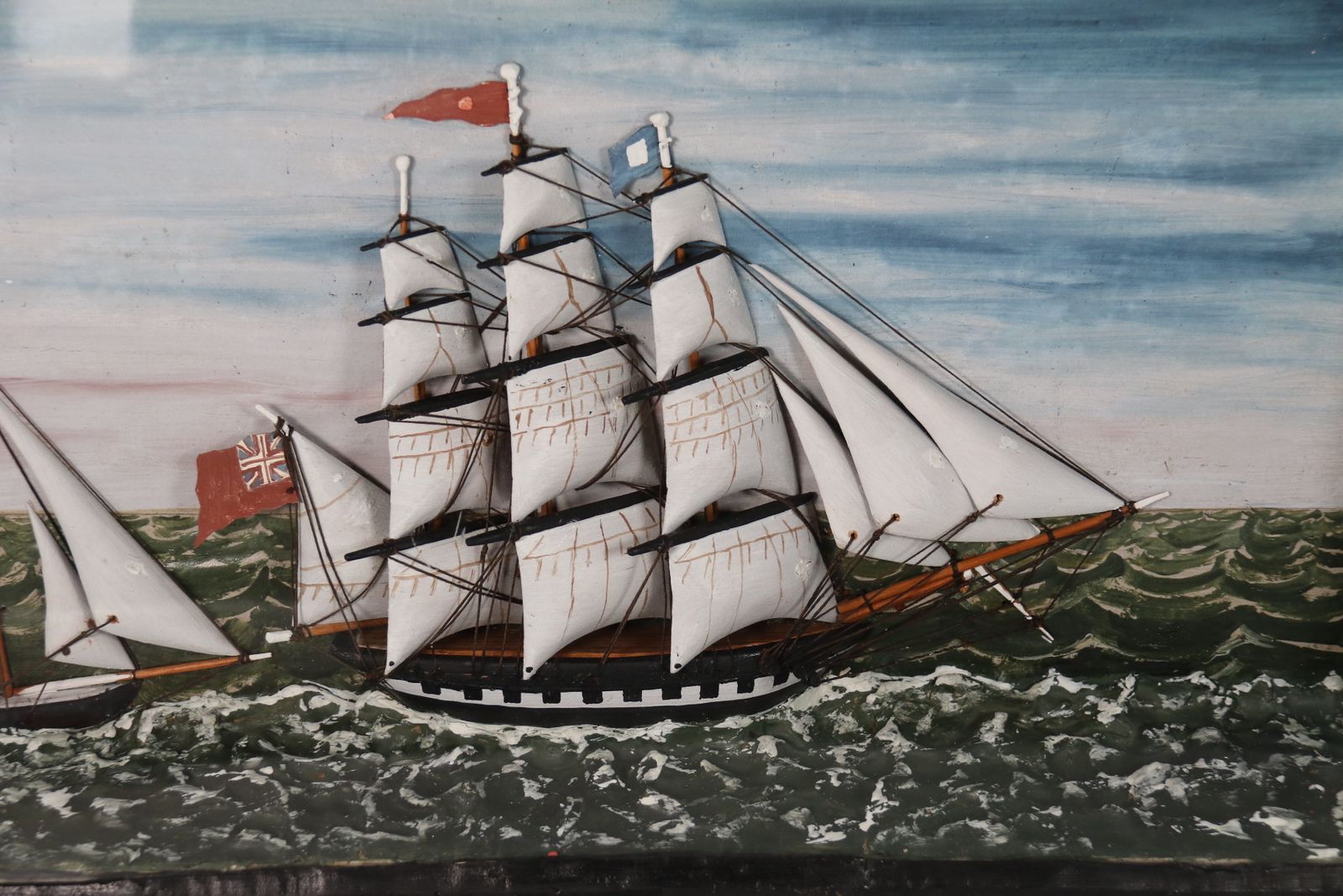 photo for sale A 19th  Century Folk Art Diorama Of Two Sailing Vessels Racing At Sea Circa 1860