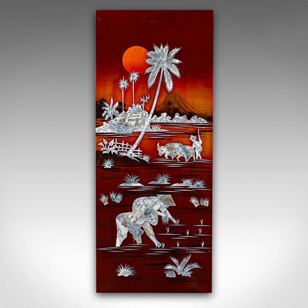Vintage Set Of Wall Panels, Chinese, Lacquer, Mother Of Pearl, Oriental Display photo for sale