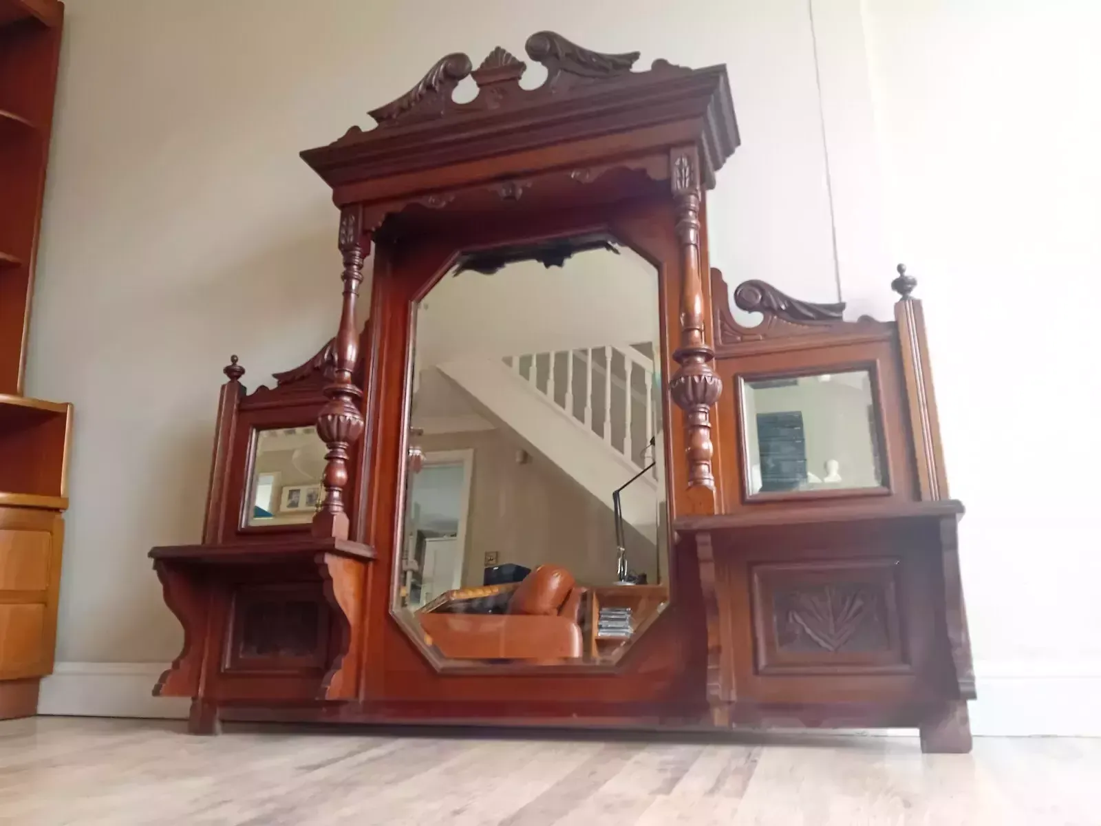Beautiful Circa 1880 Victorian Mahogany Antique Overmantel Mirror photo vinterior