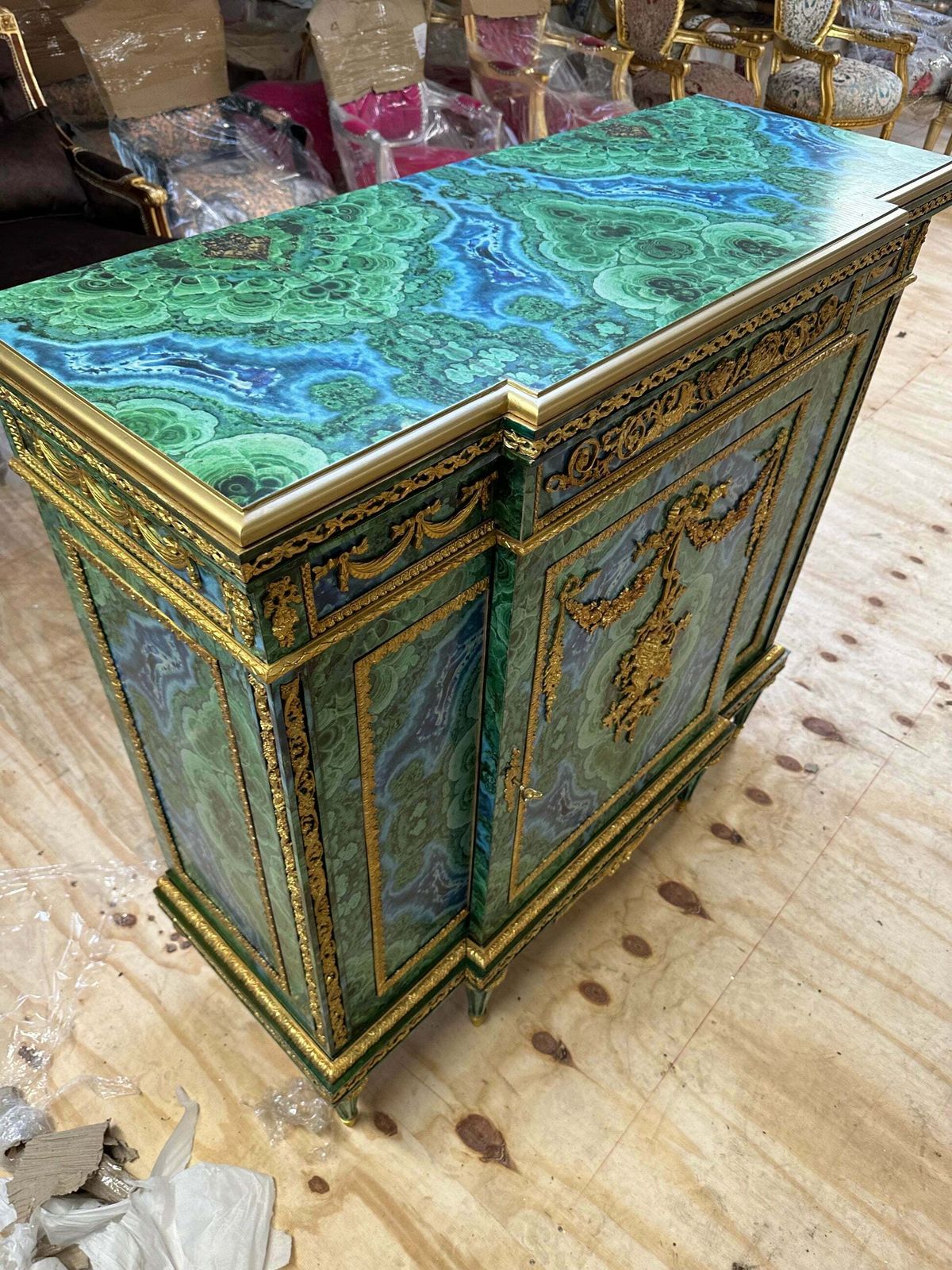 Stunning, French Louis XV, Malachite Coated Pier Cupboard photo Furniture