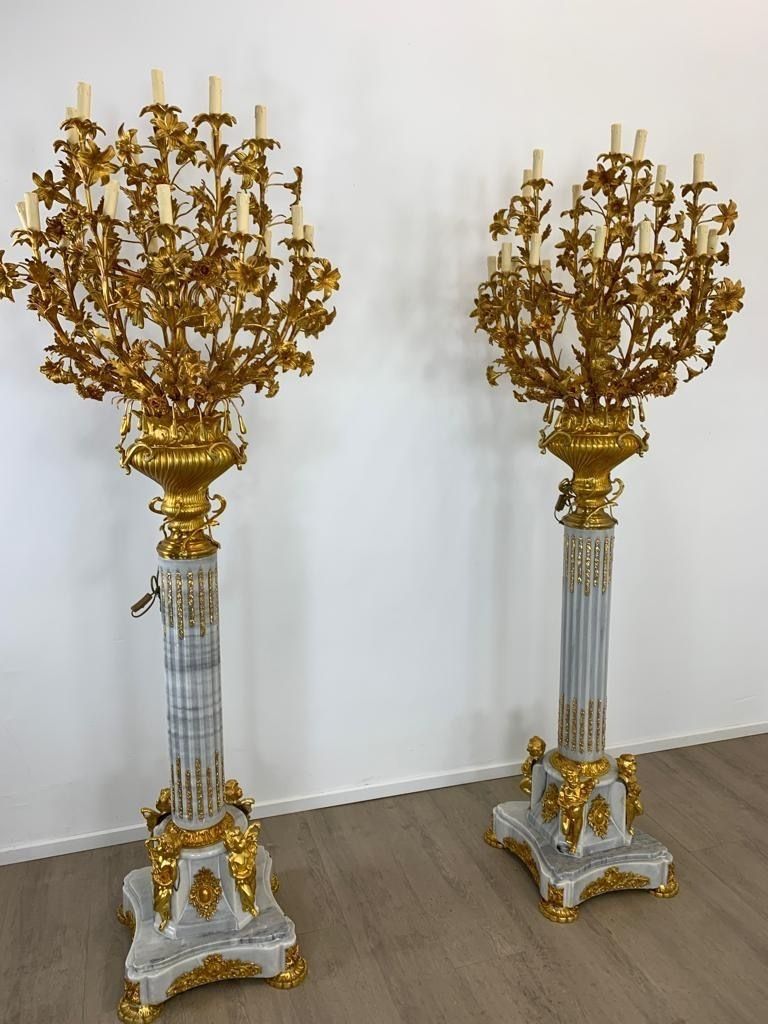 Stunning, Matching Pair, French Marble/Bronze Standing Lamps photo furniture