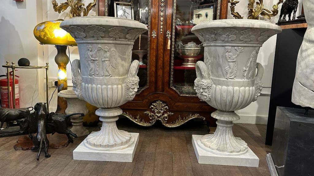 Pair Of Marble Antique Italian Urns
