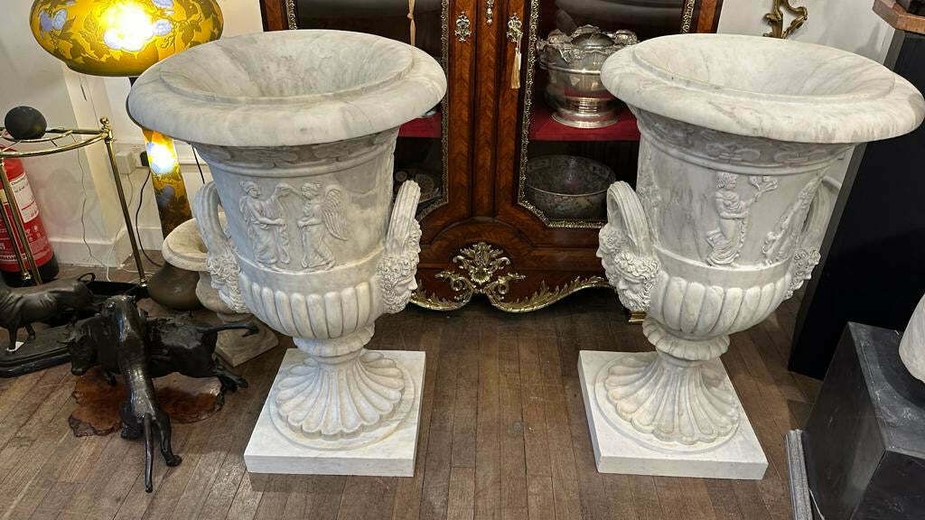 Pair Of Marble Antique Italian Urns photo furniture