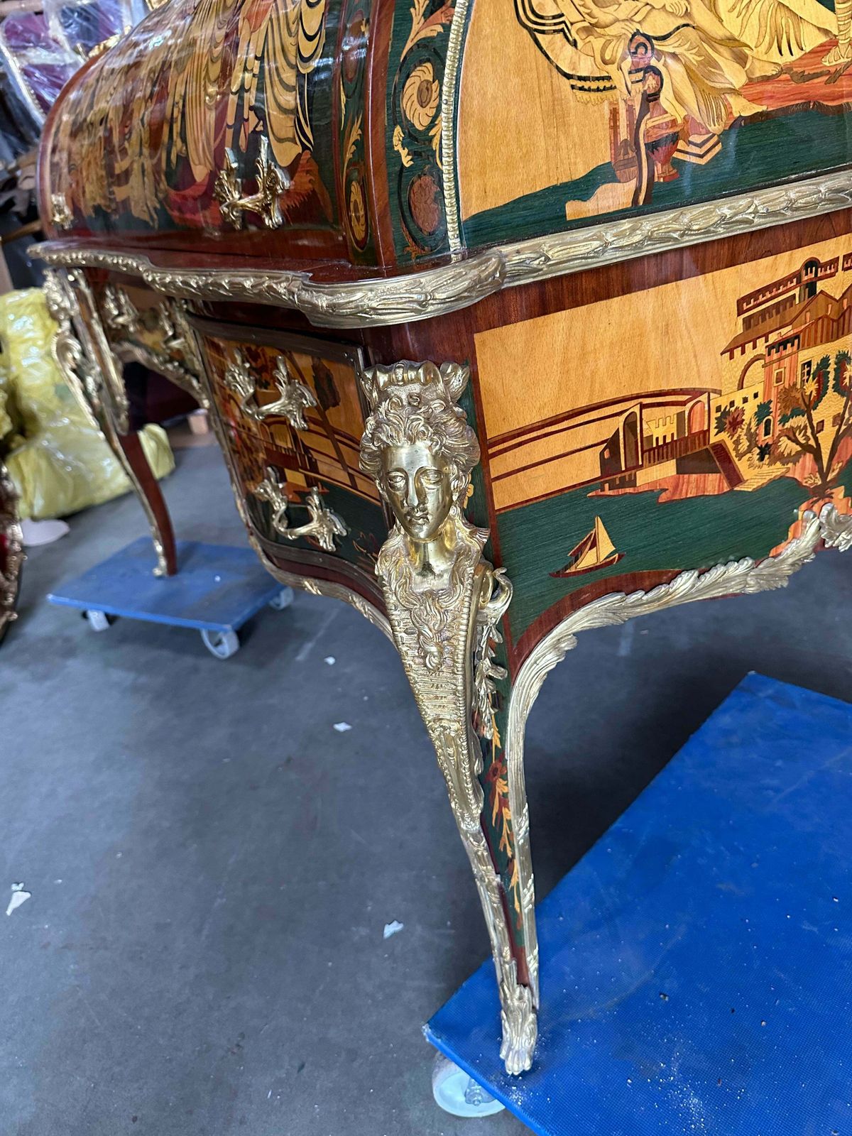 Beautiful, French Inlaid Bureau Desk, With Roman Scene photo for sale