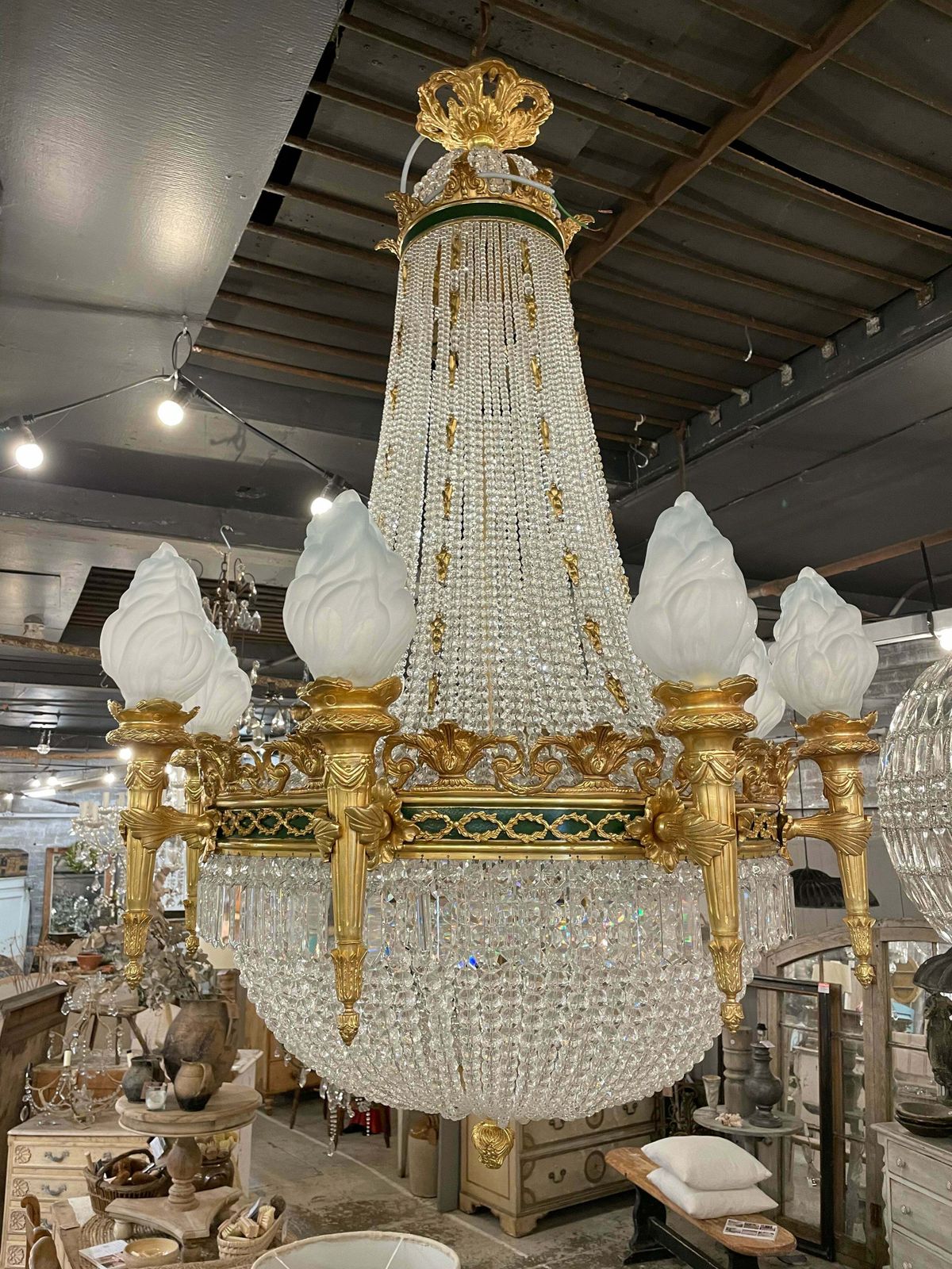 Stunning, French Crystal Empire Chandelier With Bronze Detailing (Pair Available) photo furniture