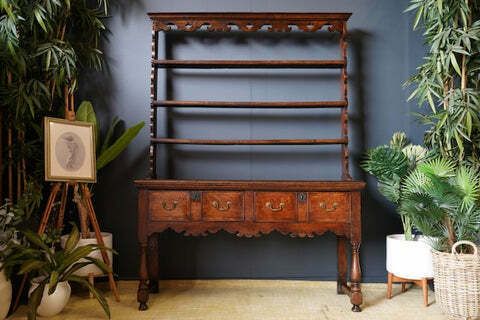 Late Georgian Early Victorian Welsh Dresser Solid Oak Brass Bail Pulls photo furniture
